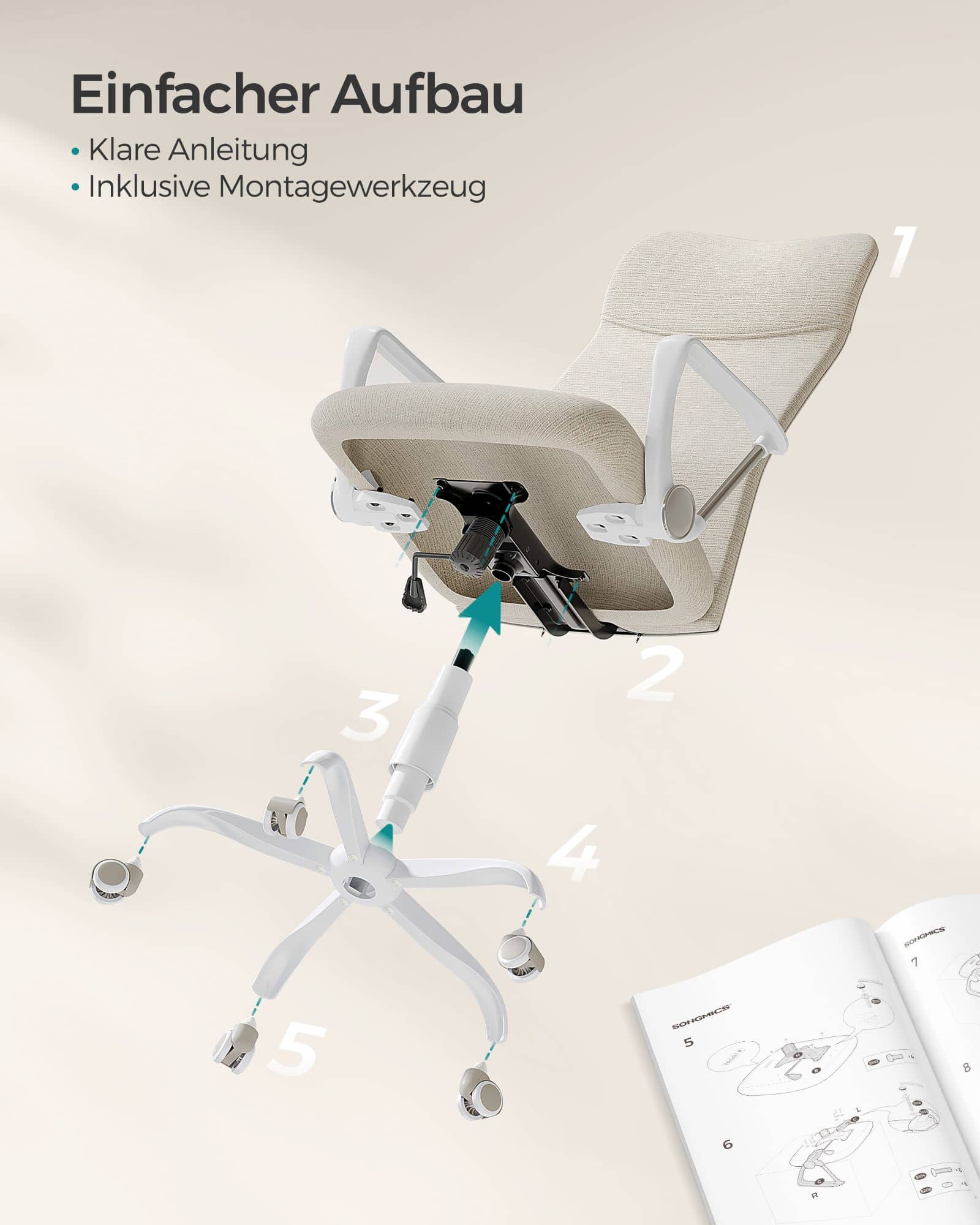 Bürostuhl gepolstert höhenverstellbar und neigbar cappuccinobeige Bürostuhl gepolstert höhenverstellbar und neigbar cappuccinobeige