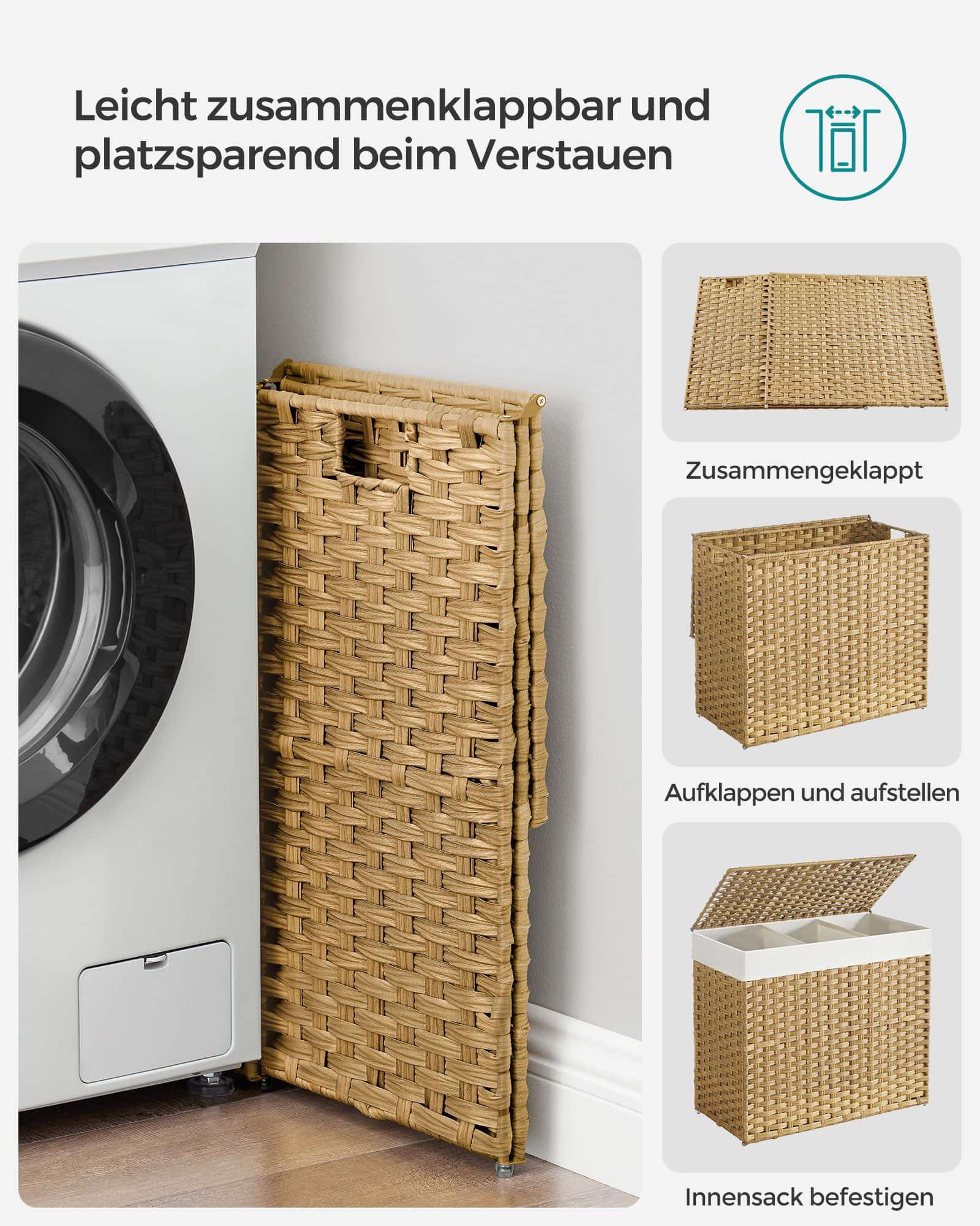 Wäschekorb mit Deckel herausnehmbar naturfarben