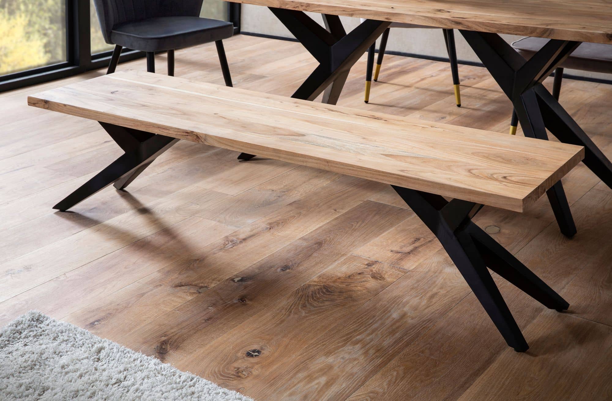 Esszimmerbank 120x45x45 cm Akazie Massivholz Metall Loft-Style Esszimmerbank 120x45x45 cm Akazie Massivholz Metall Loft-Style