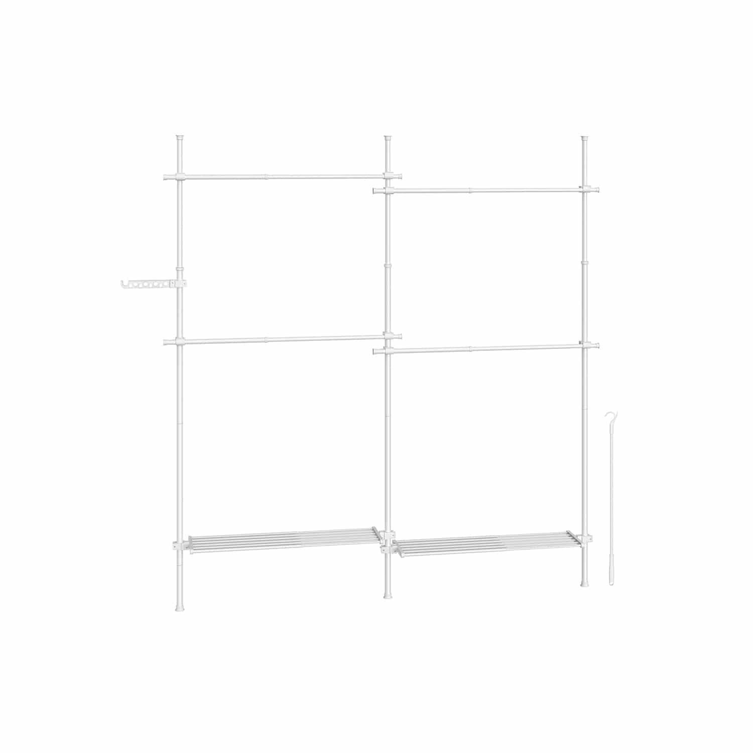 Teleskop-Kleiderstangen mit 4 Stangen und 2 Ablagen mattweiß Teleskop-Kleiderstangen mit 4 Stangen und 2 Ablagen mattweiß