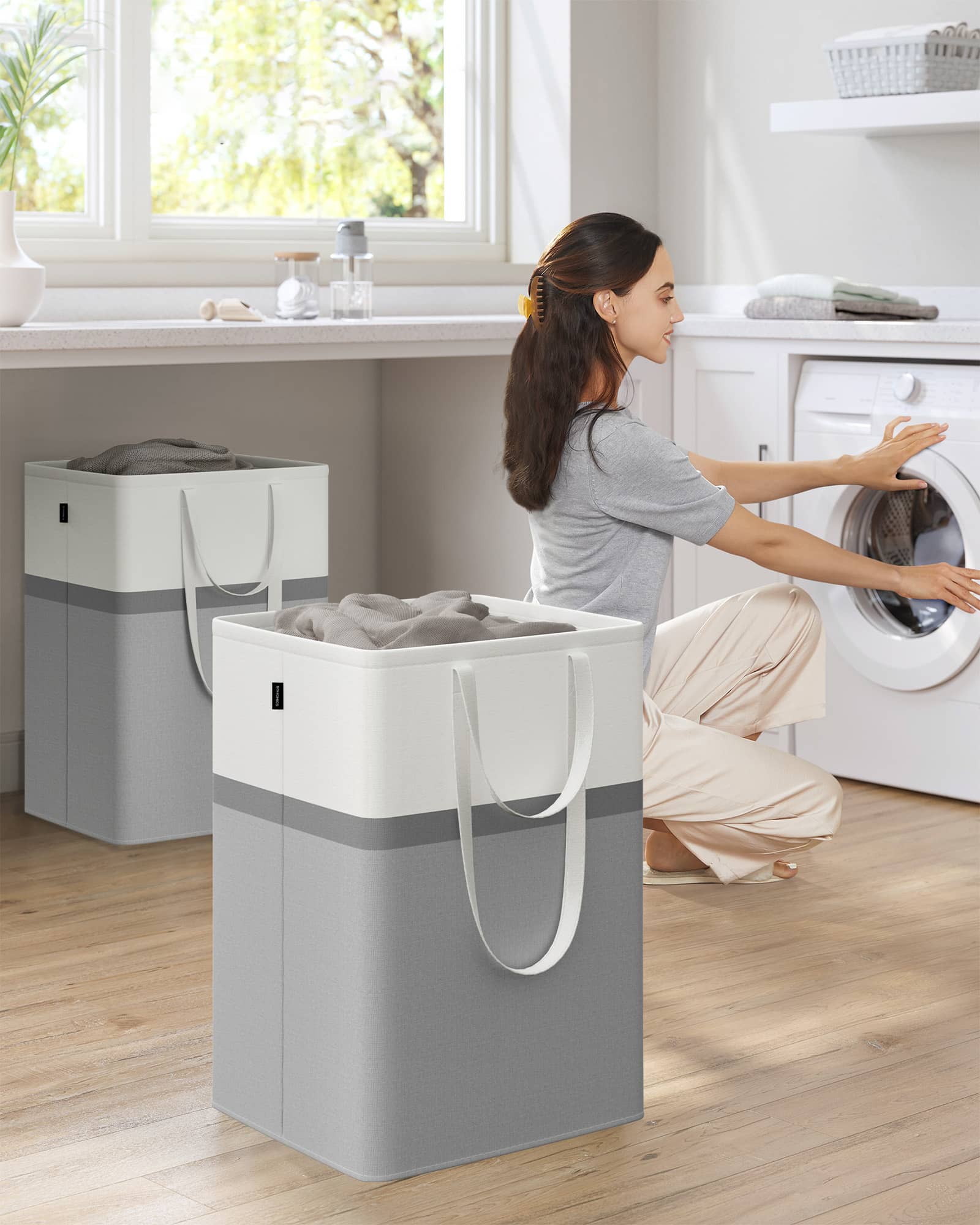Wäschekorb 2er Set 110 L mit Griffen taubengrau Wäschekorb 2er Set 110 L mit Griffen taubengrau