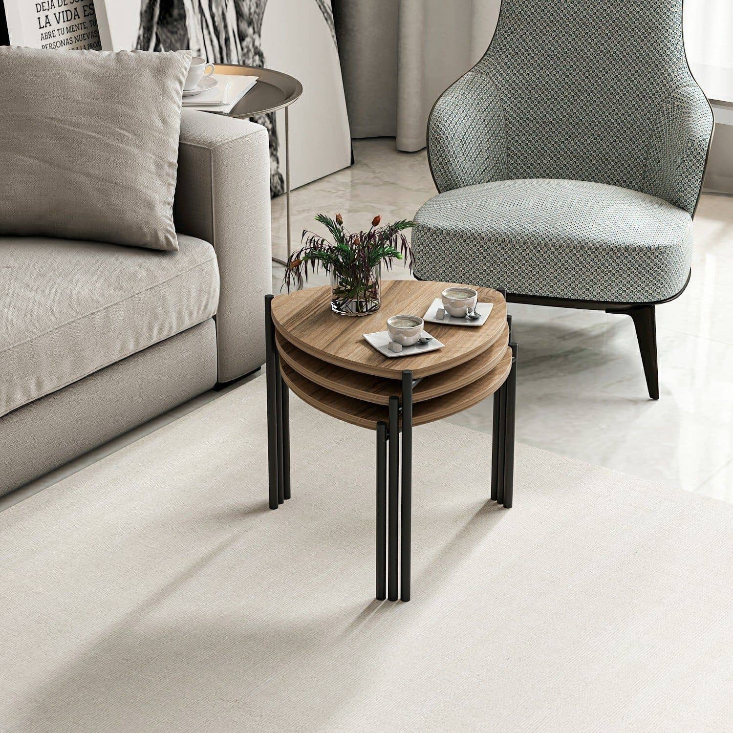 Lenny - Walnuss - 3er Satztisch