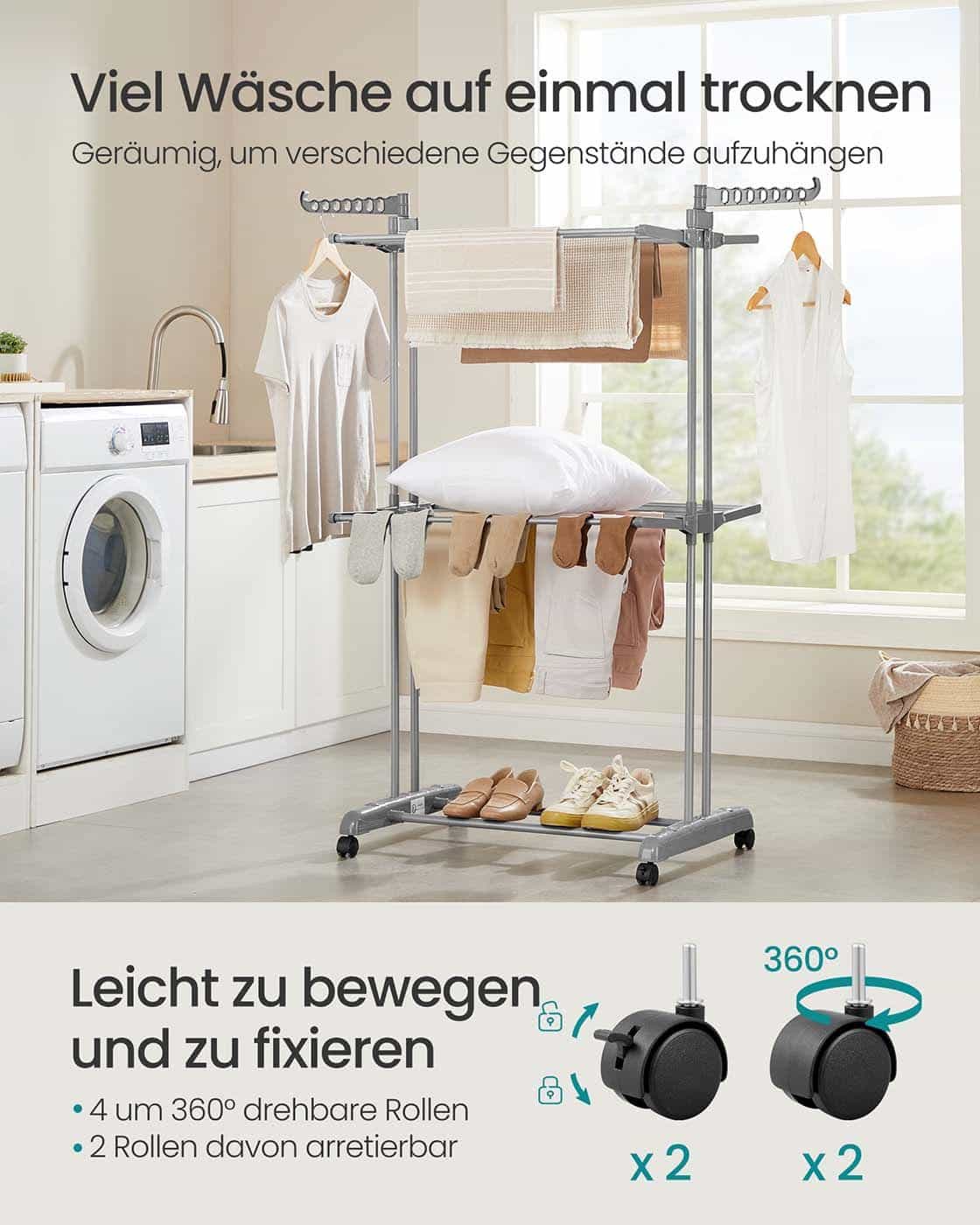 Wäscheständer mit 4 Ebenen 63,5 x 128 x 173 cm taubengrau Wäscheständer mit 4 Ebenen 63,5 x 128 x 173 cm taubengrau