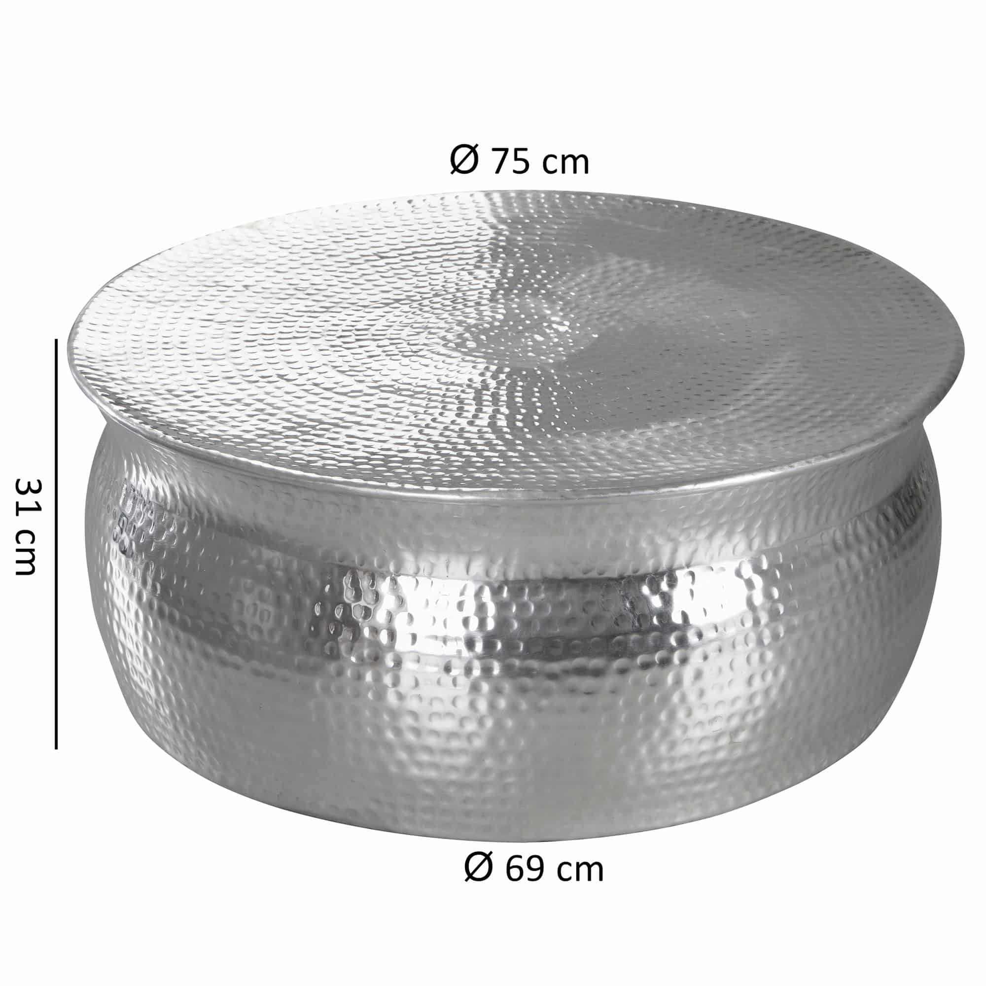 46257-WOHNLING-Couchtisch-75x75x30-cm-Aluminium-S_4 Wohnling Couchtisch Akola Ø 75 cm – Hammerschlag Silber