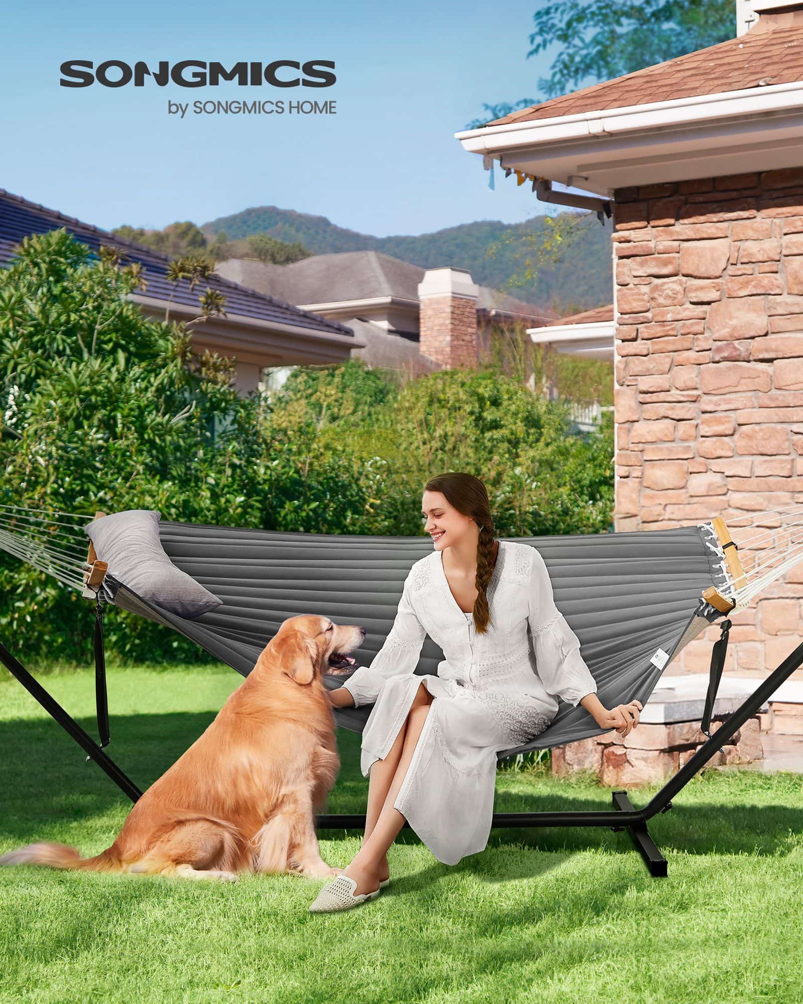 Hängematte mit Gestell aus Metall grau Hängematte mit Gestell aus Metall grau