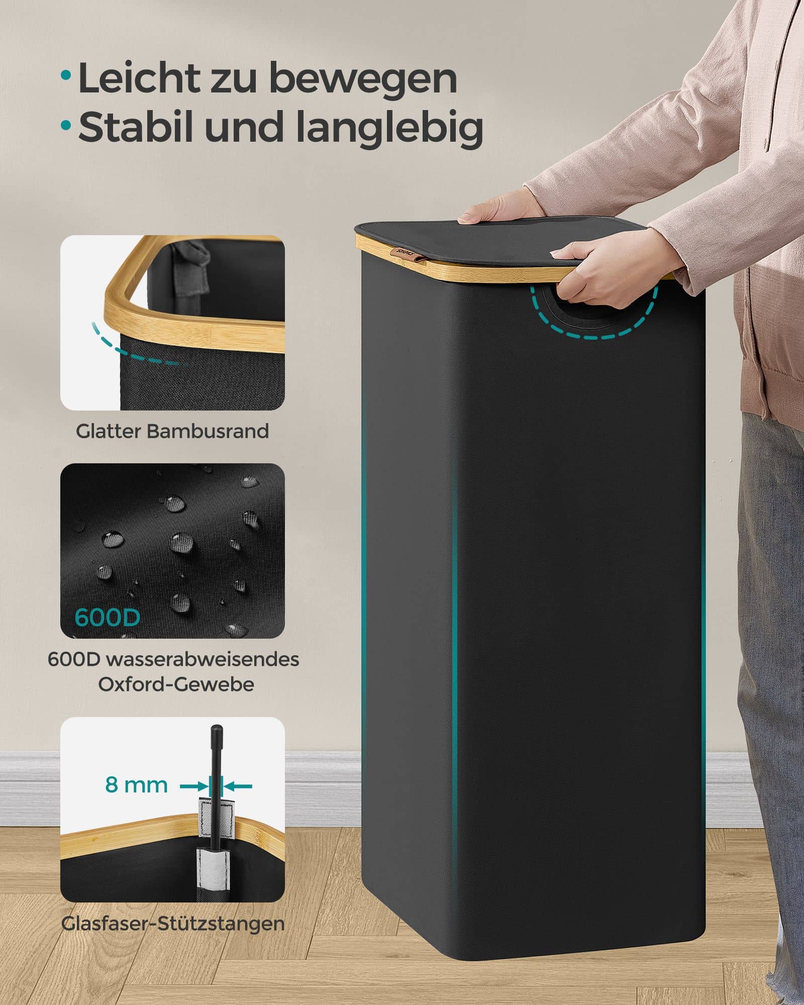 Wäschekorb 90 Liter mit herausnehmbarem Wäschesack tintenschwarz Wäschekorb 90 Liter mit herausnehmbarem Wäschesack tintenschwarz