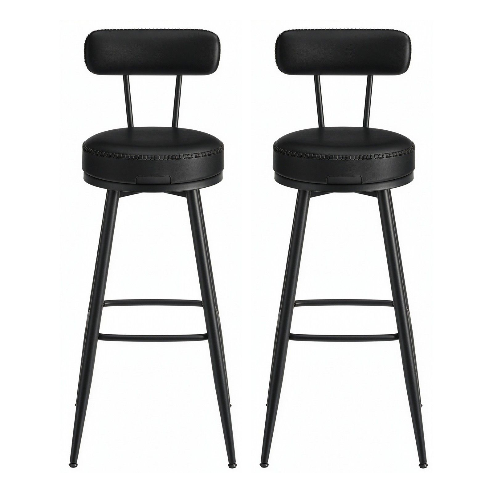 Barhocker 2er Set, hohe Drehhocker mit Rückenlehne, Kunstleder