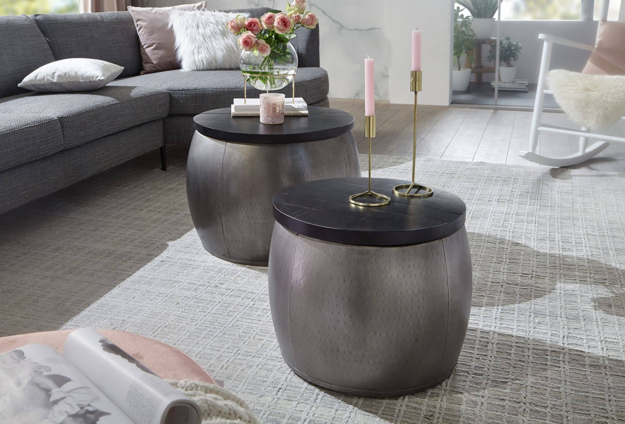 58421-WOHNLING-Beistelltisch-2er-Set-Nickel-WL6-337-WL6-337_1 Design Couchtisch 2er Set Mango Massivholz Satztisch Rund Silber