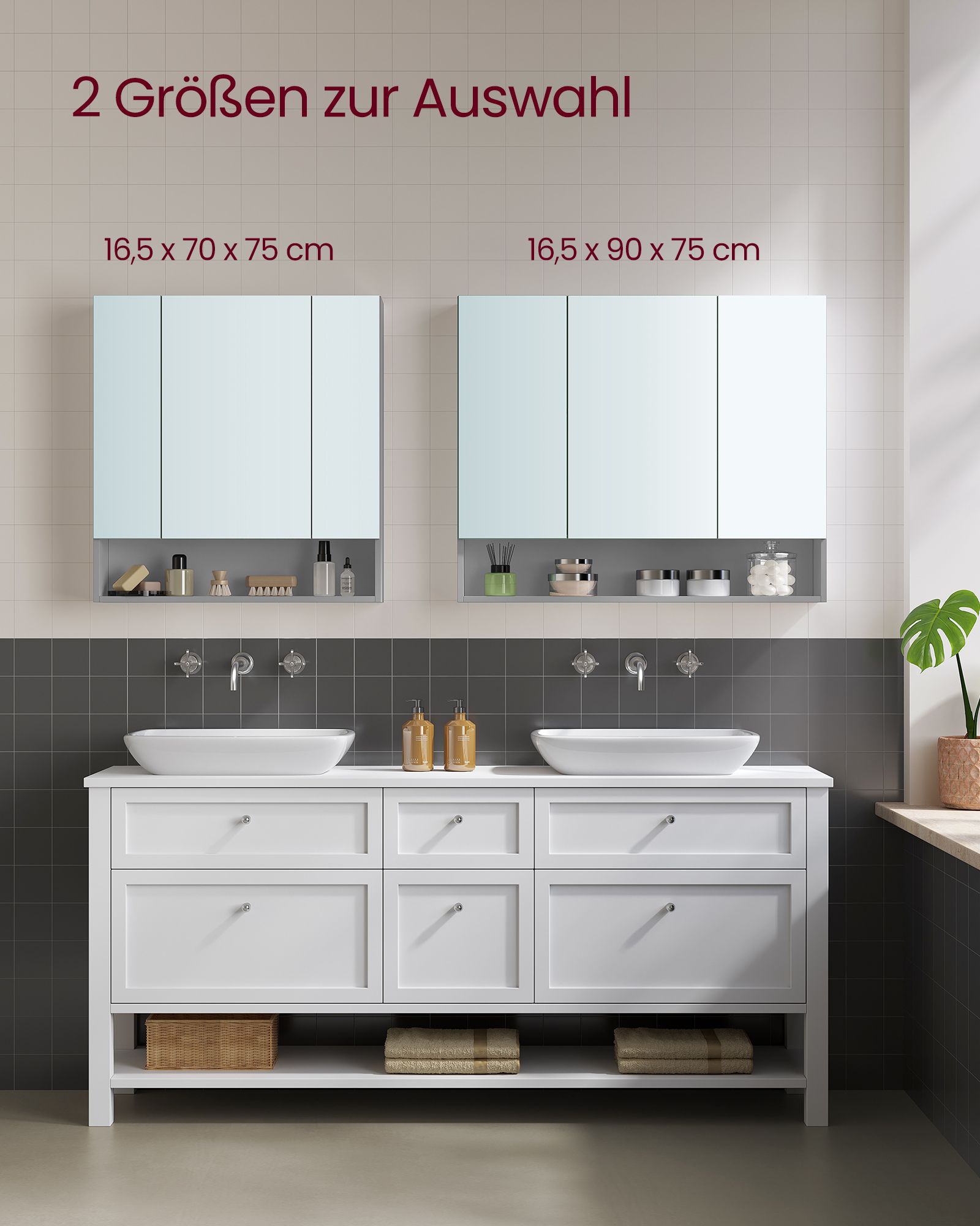 Badezimmerschrank mit 3 Türen 16,5 x 70 x 75 cm Badezimmerschrank mit 3 Türen 16,5 x 70 x 75 cm