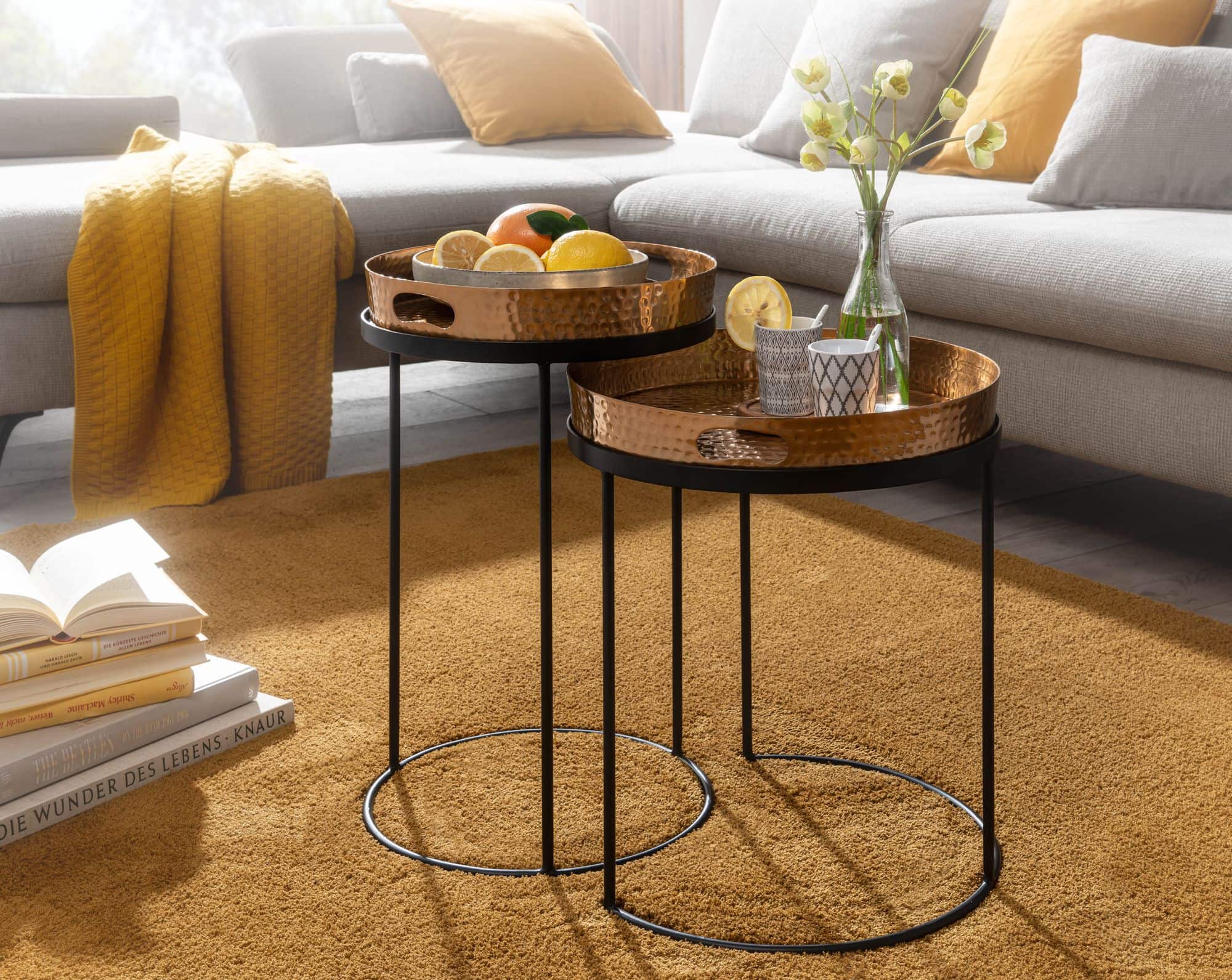 63452-WOHNLING-Couchtisch-2er-Set-Gold-schwarz-WL6-459-WL6-459_4nCwzy4ZFciGxk Beistelltisch 2er Set Gold / Schwarz Metall Hammerschlag Satztisch Rund