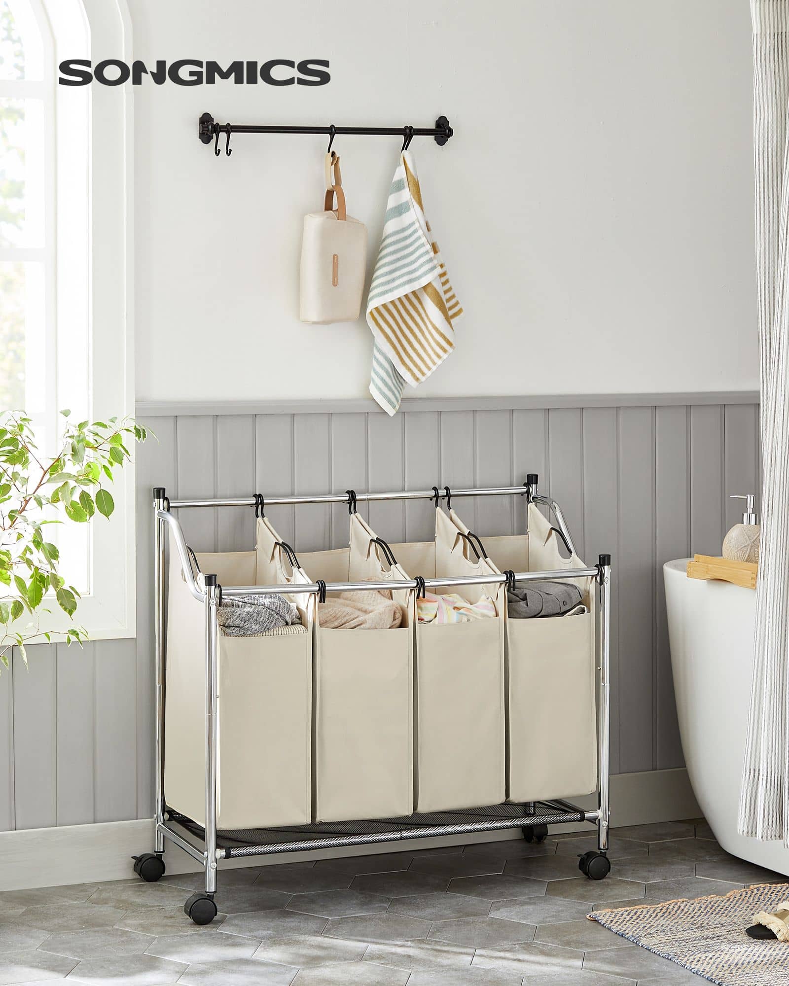 Wäschesammler 4 x 35 L Beige-LSF005S Wäschesammler 4 x 35 L Beige-LSF005S
