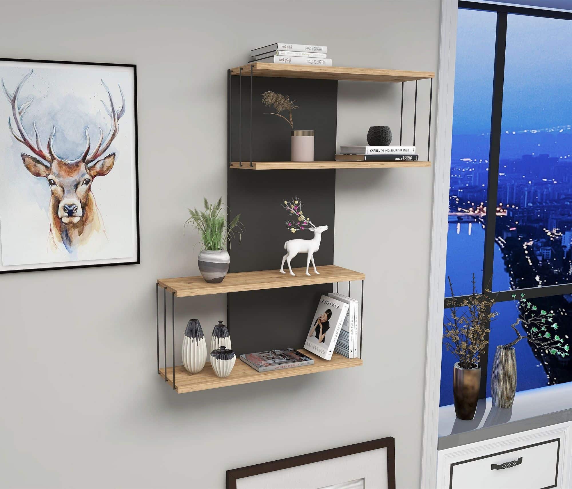 Destan - anthrazit, Pine - Wandregal Destan - anthrazit, Pine - Wandregal