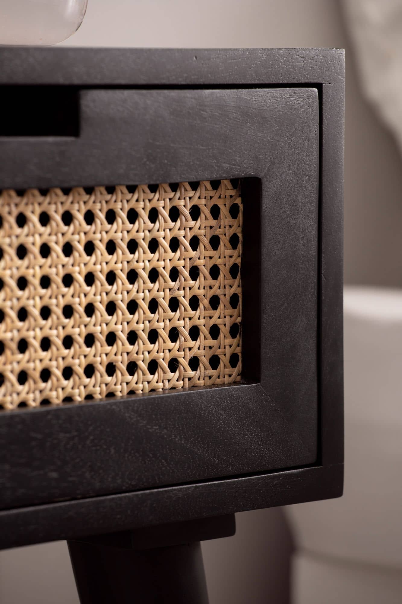 Nachtkonsole Mango Massivholz / Rattan 40x60x30 cm Nachttisch Schwarz