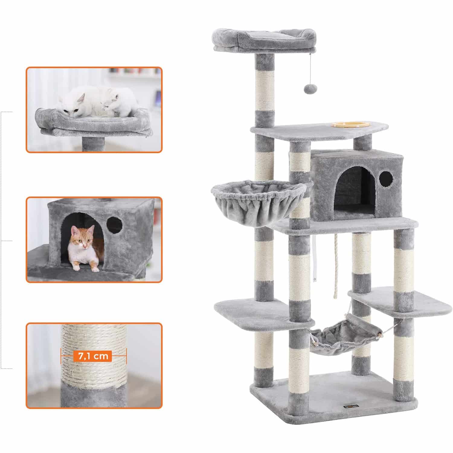 Kratzbaum mit Napf 164 cm Hellgrau-PCT99W Kratzbaum mit Napf 164 cm Hellgrau-PCT99W