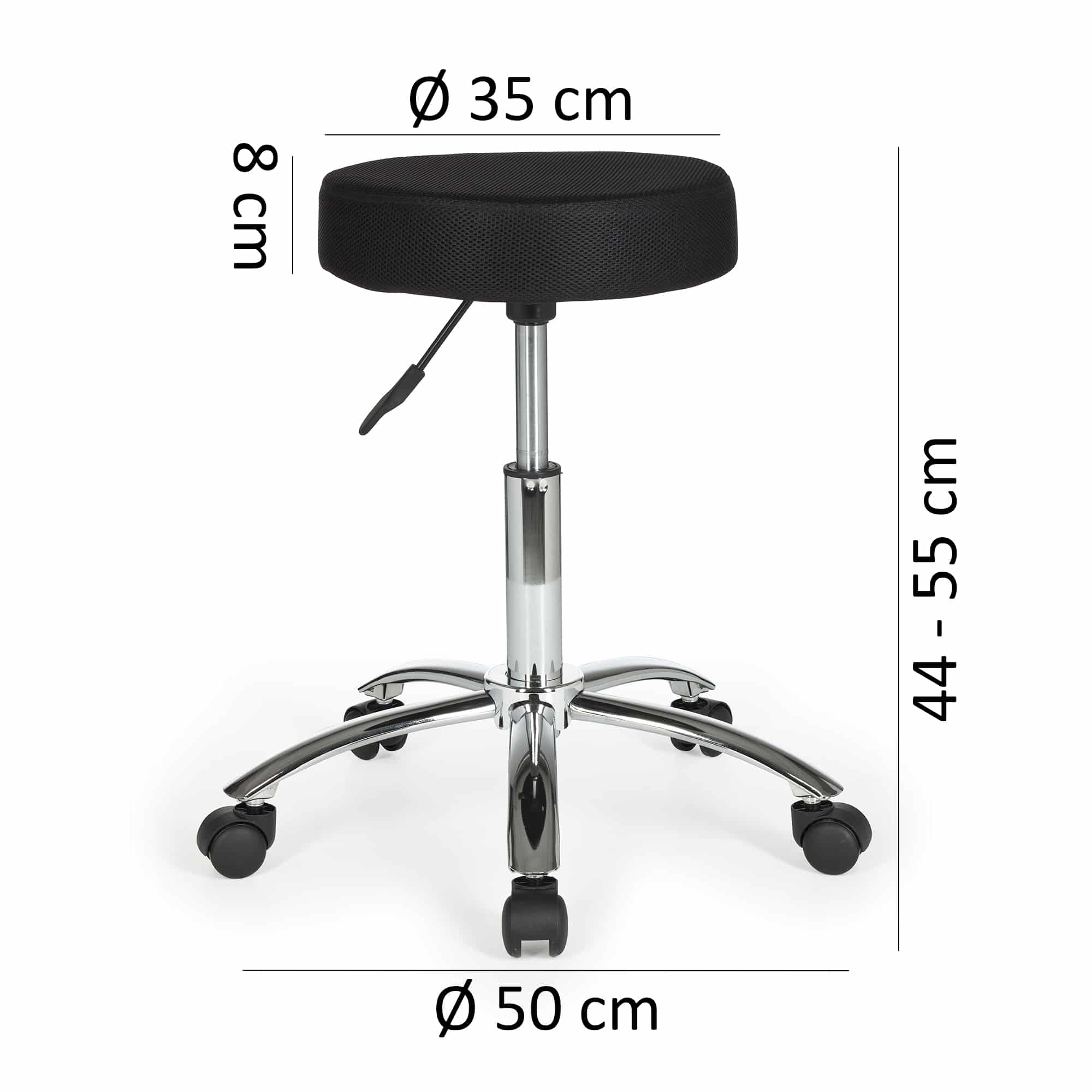 Hocker Design Arbeitshocker Stoffbezug Schwarz Sitzhocker mit Rollen Rollhocker gepolstert ohne Lehne XL Hocker Design Arbeitshocker Stoffbezug Schwarz Sitzhocker mit Rollen Rollhocker gepolstert ohne Lehne XL