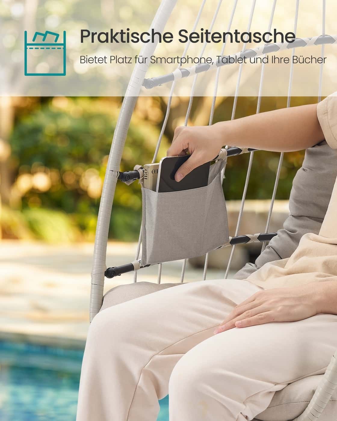 Hängesessel mit Gestell für entspannten Sitzkomfort weiß