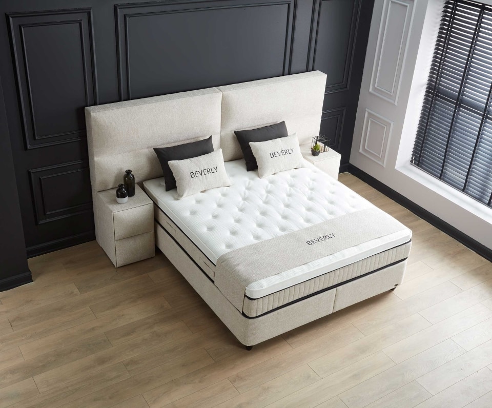 UCD_beverly_0618 Beige Mikrofaser-Boxspringbett: Luxus und Komfort vereint