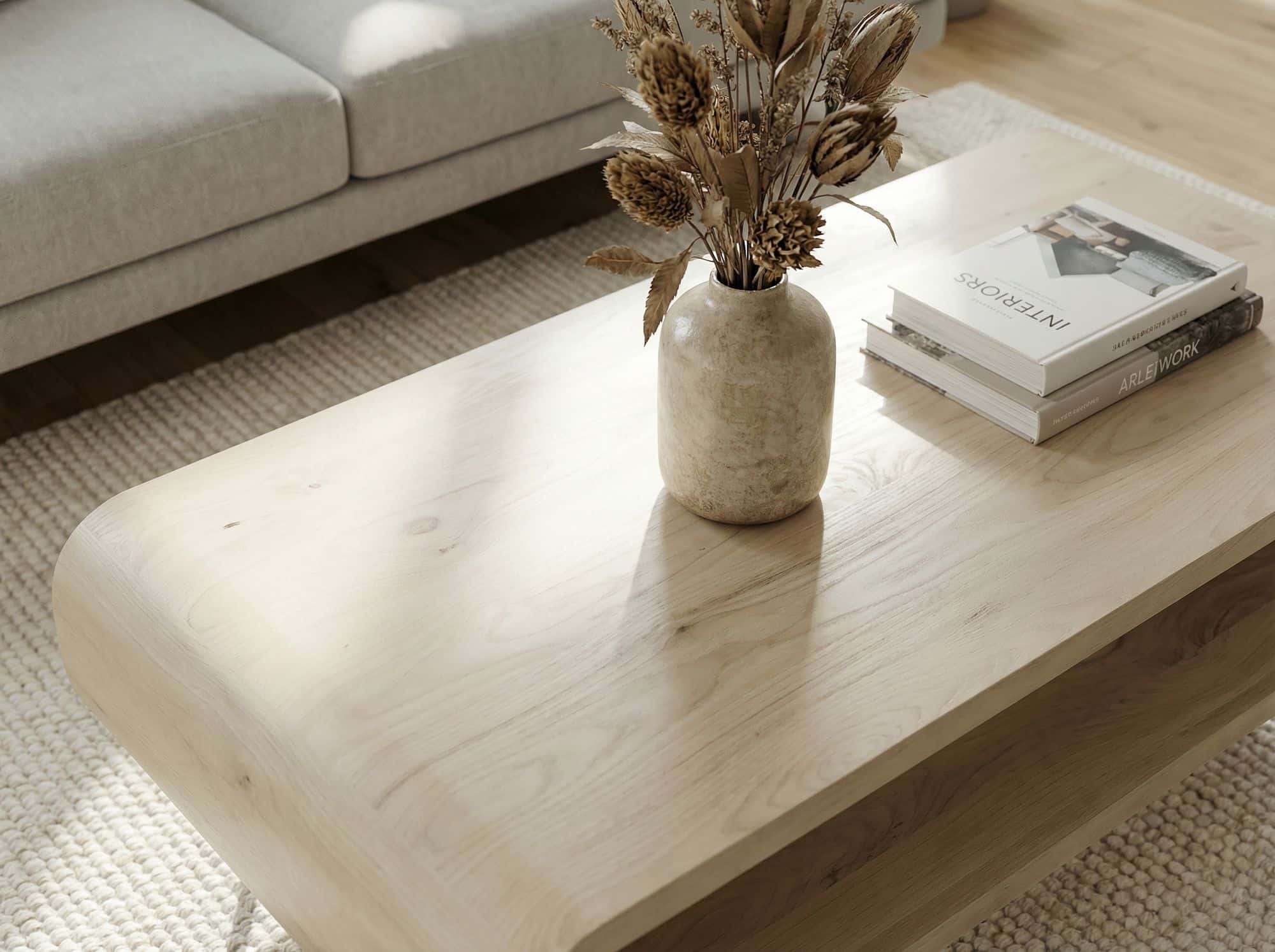 Couchtisch Mango Massivholz white wash 90cm - Design Wohnzimmertisch mit Metall Beine - Rechteckiger Sofatisch Ablage Retro - Loungetisch Holz - Natur Beistelltisch Handmade