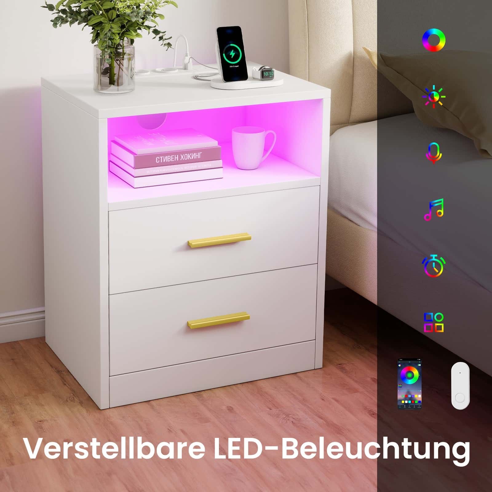 Beistelltisch mit Schubladen, 2er Set, Nachttisch aus Holz Beistelltisch mit Schubladen, 2er Set, Nachttisch aus Holz