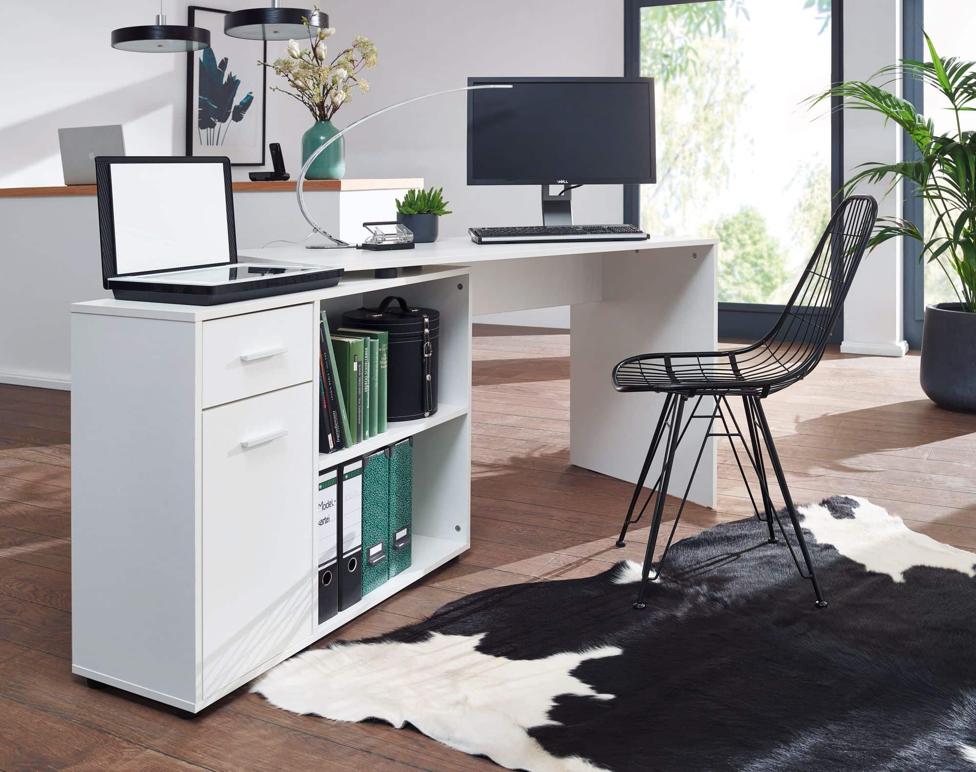 45943-WOHNLING-Design-Schreibtisch-mit-Regal-Eckschreibtisch-Weiss-Moderner-Buerotisch-Computertisch-Arbeitszimmer-Winkelschreibtisch-Home-Office-WL5-305-WL5-305_6 Design Eckschreibtisch mit Regal Weiß 120 x 75,5 x 106,5 cm