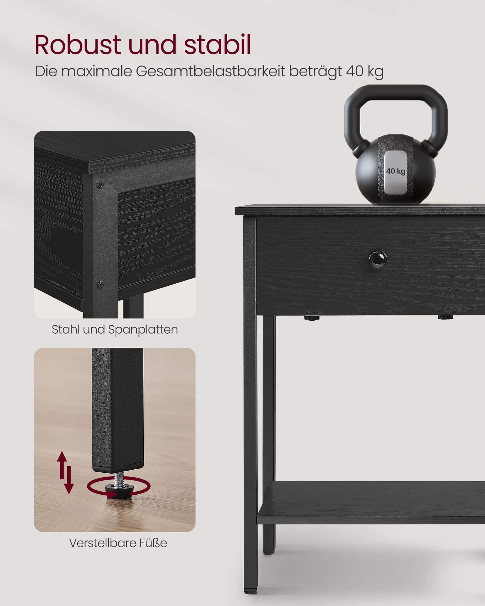 Beistelltisch mit Schublade und Ablage ebenholzschwarz Beistelltisch mit Schublade und Ablage ebenholzschwarz