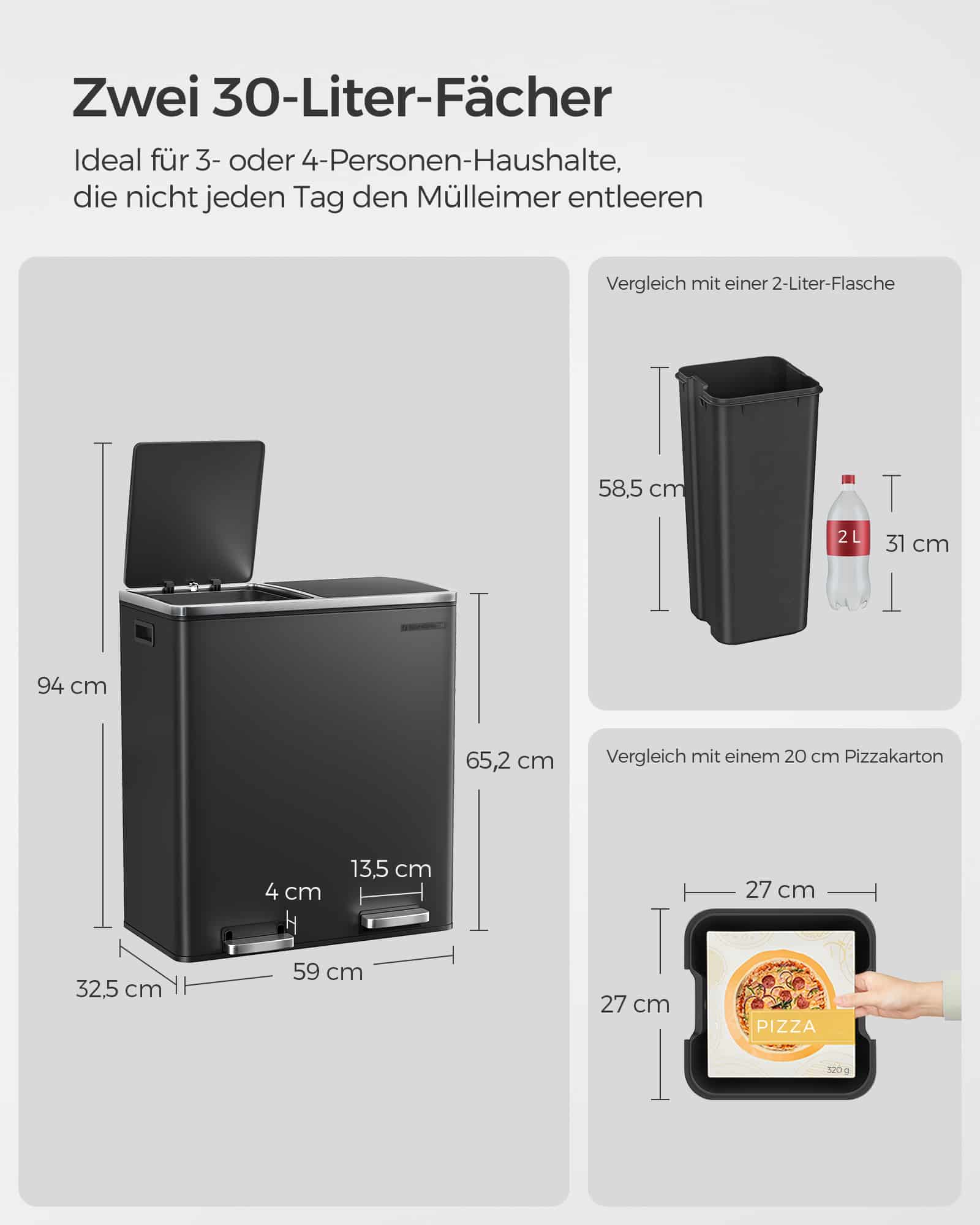 Mülleimer 60 Liter (2 x 30 L) Schwarz-B34LTB60BK Mülleimer 60 Liter (2 x 30 L) Schwarz-B34LTB60BK