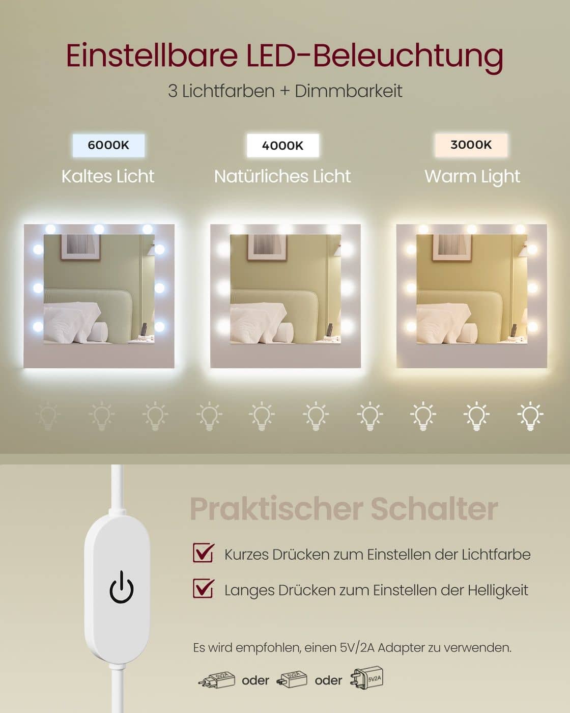 Kailyn Schminktisch mit Spiegel und LED Beleuchtung Kailyn Schminktisch mit Spiegel und LED Beleuchtung