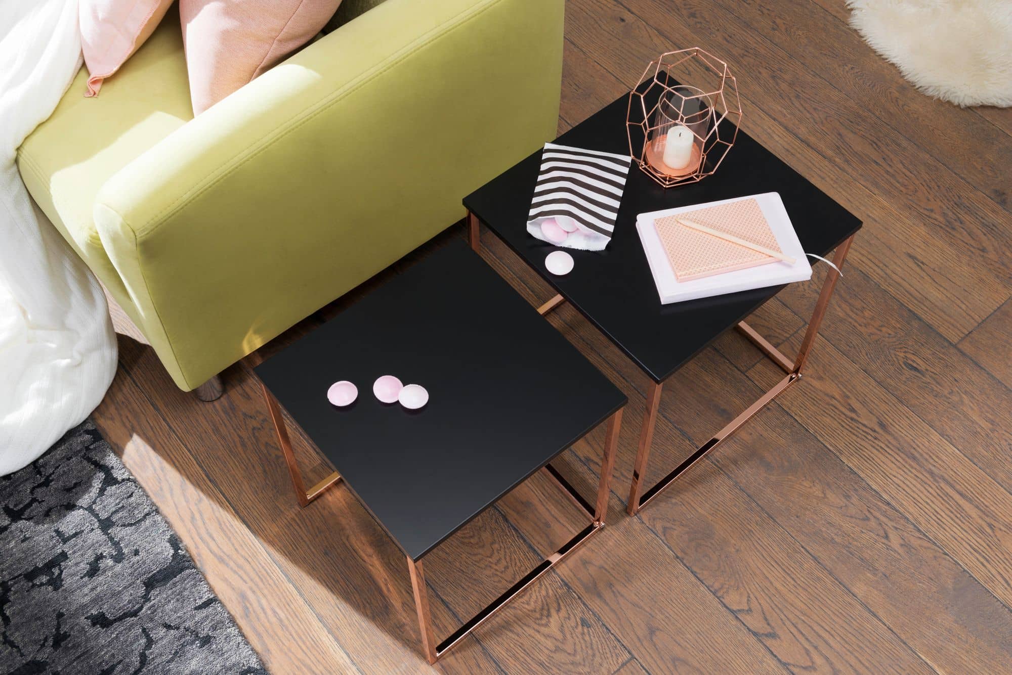 47922-WOHNLING-Satztisch-CALA-Schwarz-Kupfer-WL_4 Satztisch CHUR Schwarz / Kupfer Beistelltisch MDF / Metall
