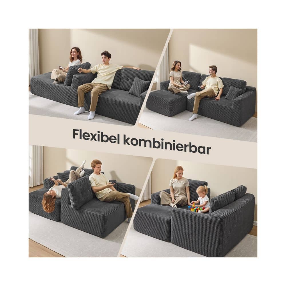 Modulares Ecksofa 244 cm mit Chaiselongue schiefergrau