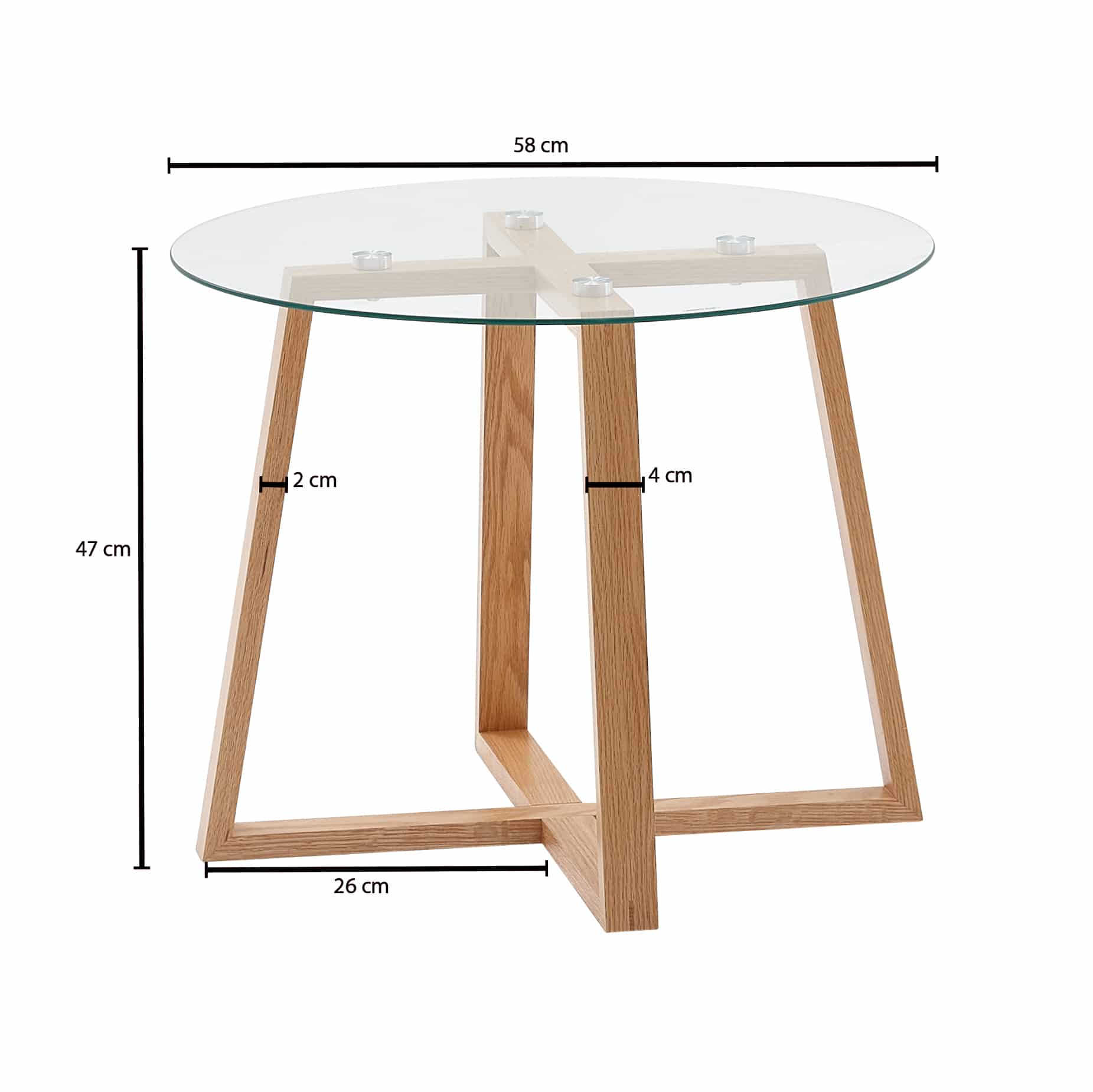 64442-Wohnling-Couchtisch-mit-Glasplatte-rund-58x46-5-cm-WL6-494-WL6-494 Couchtisch 58x58x47 cm Sofatisch Eiche Massivholz / Glas Rund