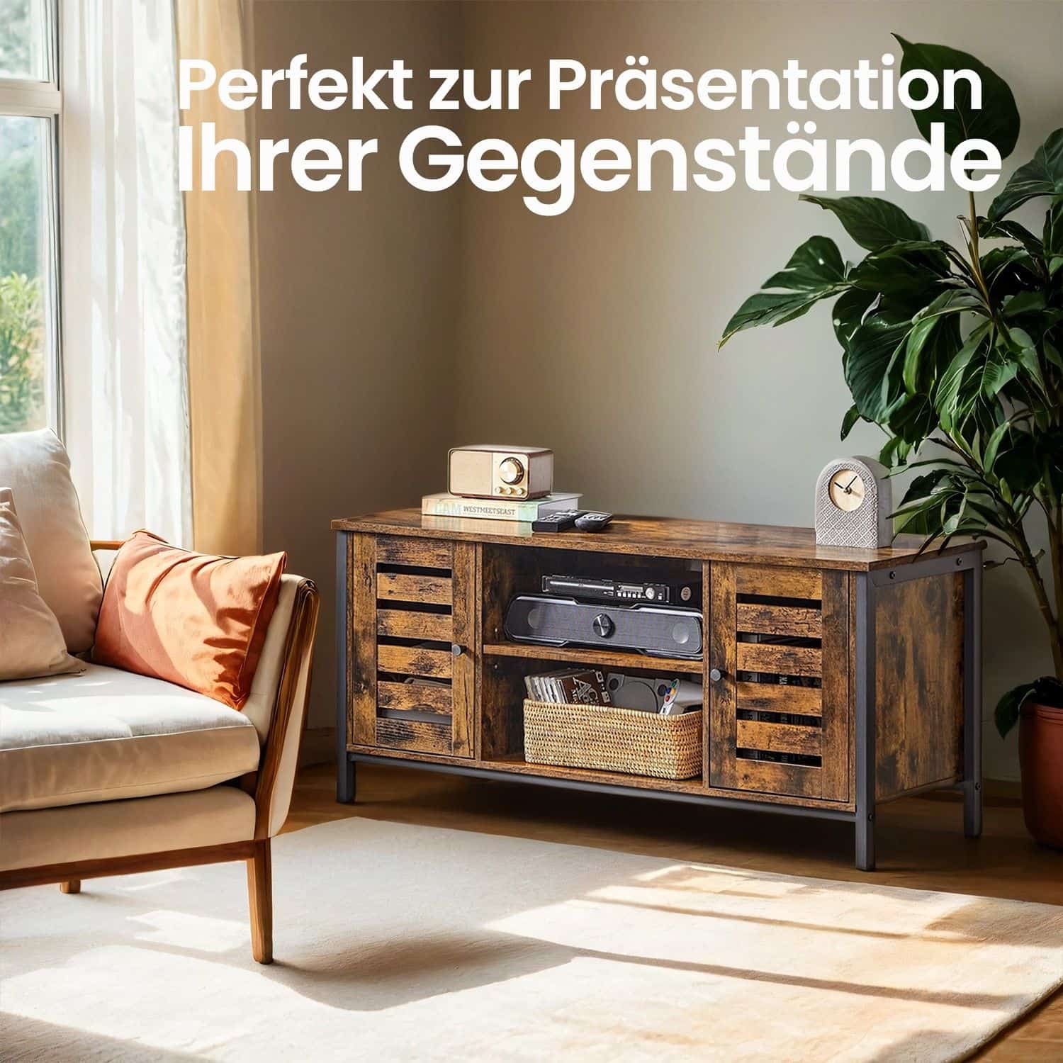 TV-Lowboard mit 2 Schränken und 2 Regalebenen TV-Lowboard mit 2 Schränken und 2 Regalebenen