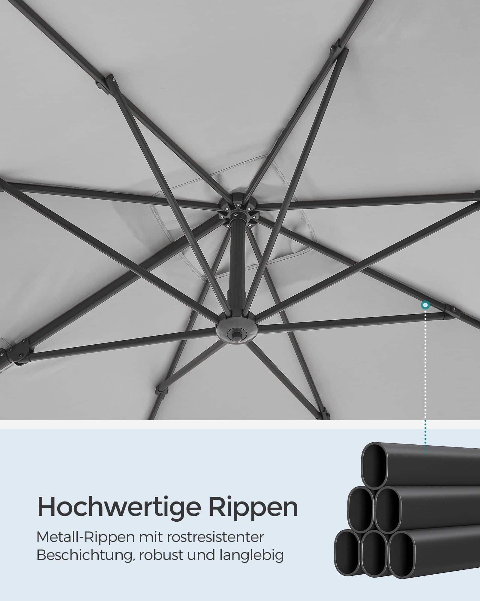 Sonnenschirm mit Kurbel und Kreuzfuß taubengrau