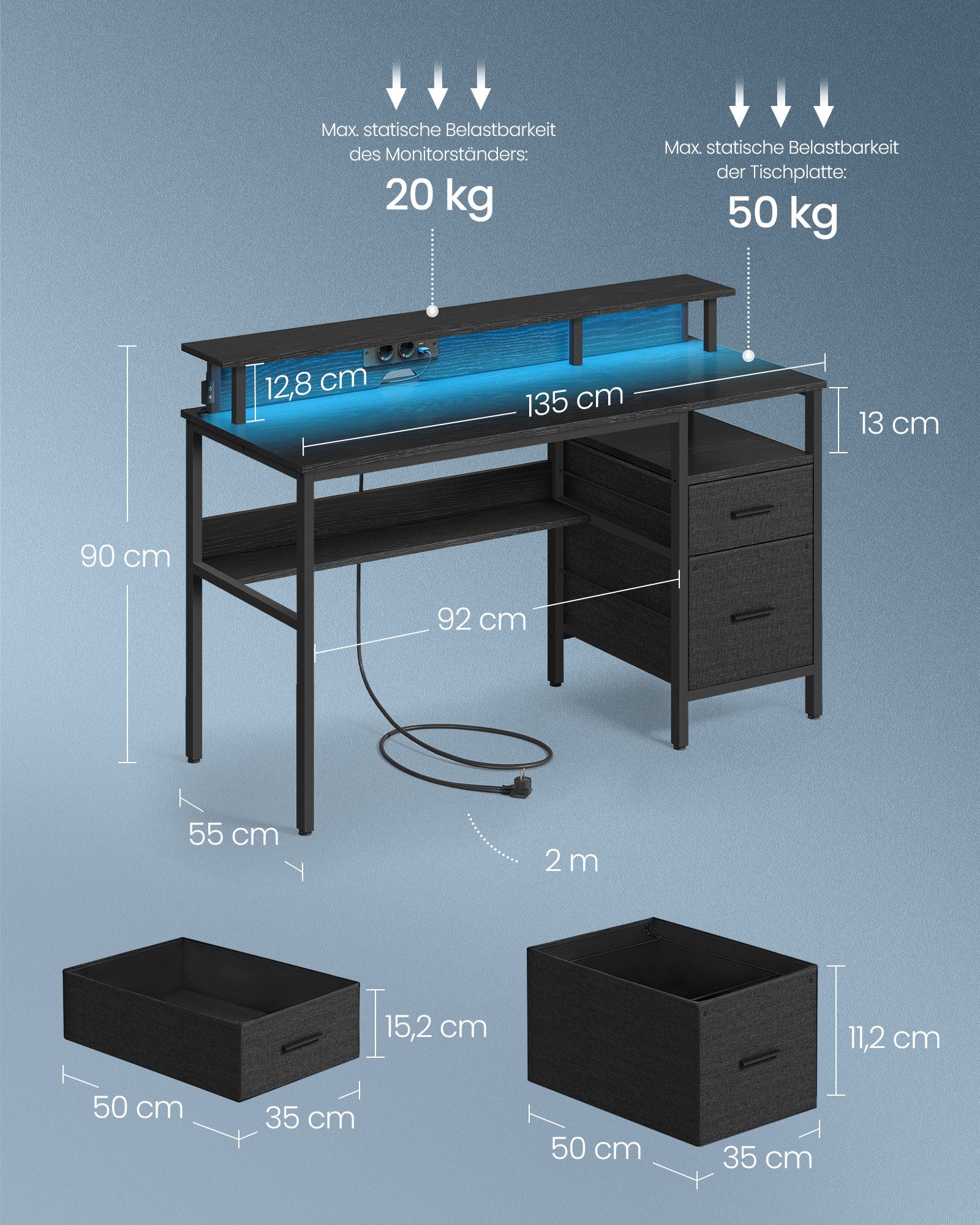 Schreibtisch mit Schubladen und Monitorständer ebenholzschwarz Schreibtisch mit Schubladen und Monitorständer ebenholzschwarz