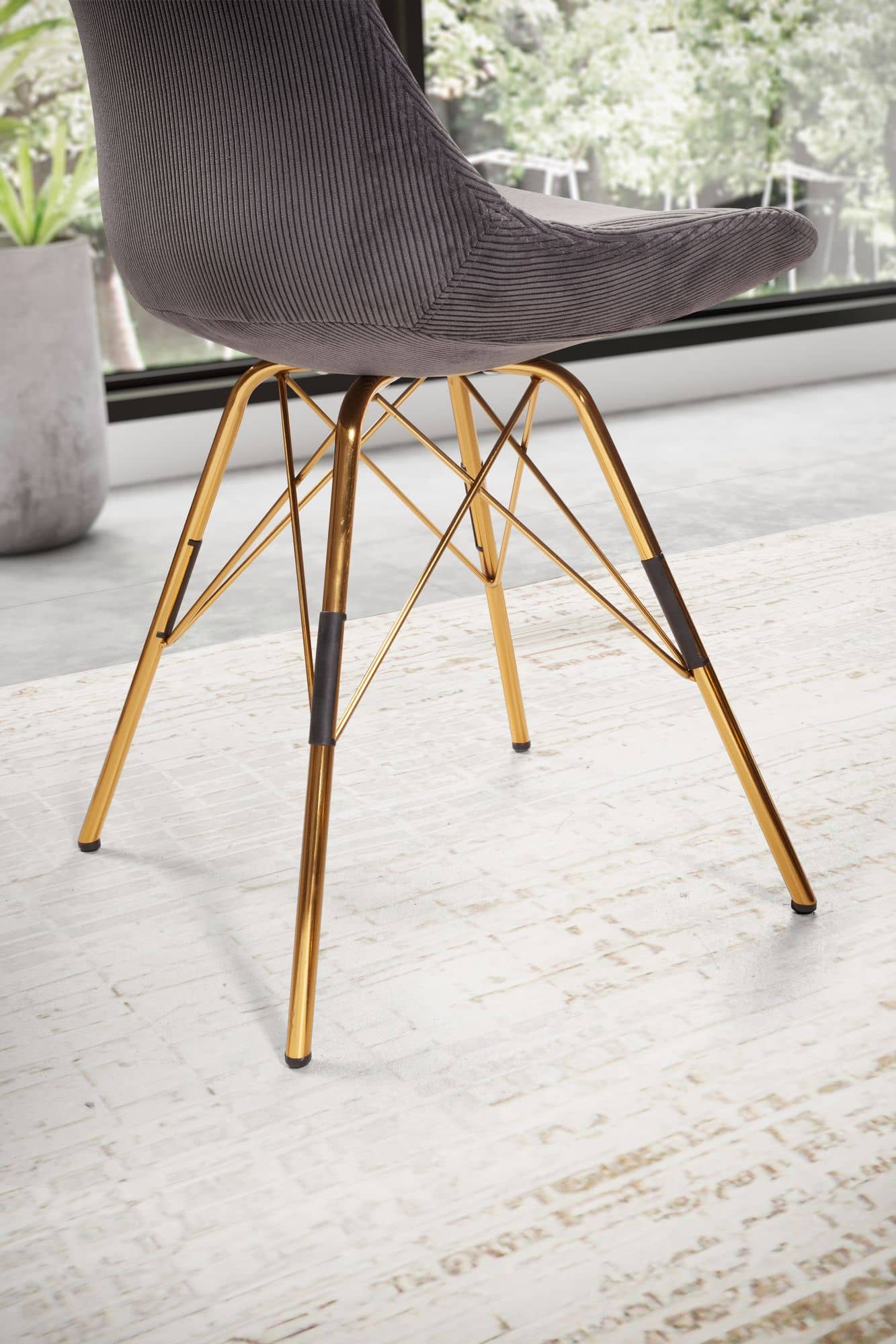 Esszimmerstuhl 2er Set Cara-Stoff Anthrazit Küchenstuhl mit goldenen Beinen Esszimmerstuhl 2er Set Cara-Stoff Anthrazit Küchenstuhl mit goldenen Beinen