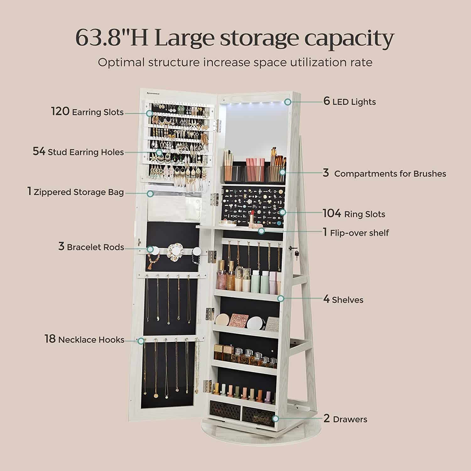 Schmuckschrank mit Spiegel-B34JJC007W01 Schmuckschrank mit Spiegel-B34JJC007W01