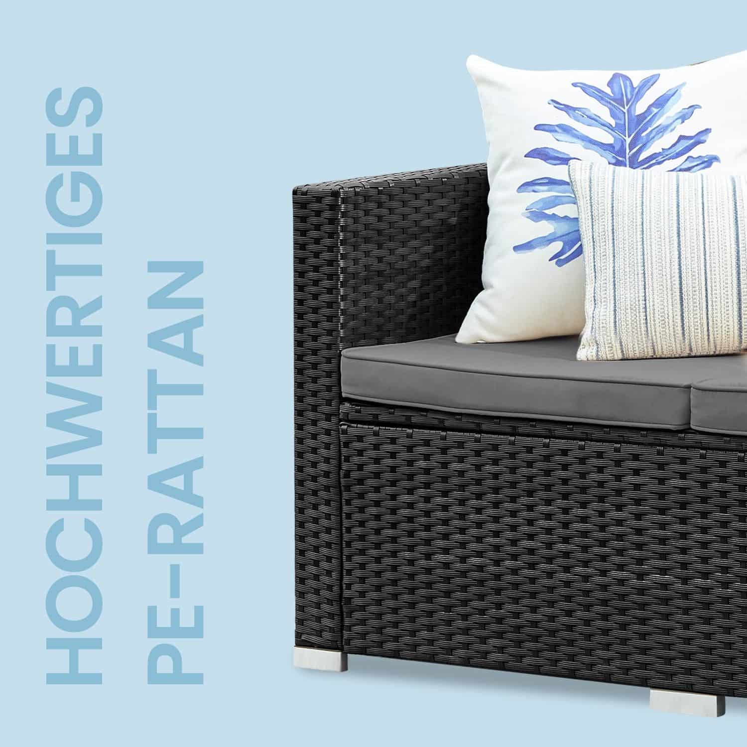 Gartenmöbel-Set, Terrassenmöbel aus PE-Polyrattan, Balkonmöbel mit Kissen und Glastisch Gartenmöbel-Set, Terrassenmöbel aus PE-Polyrattan, Balkonmöbel mit Kissen und Glastisch