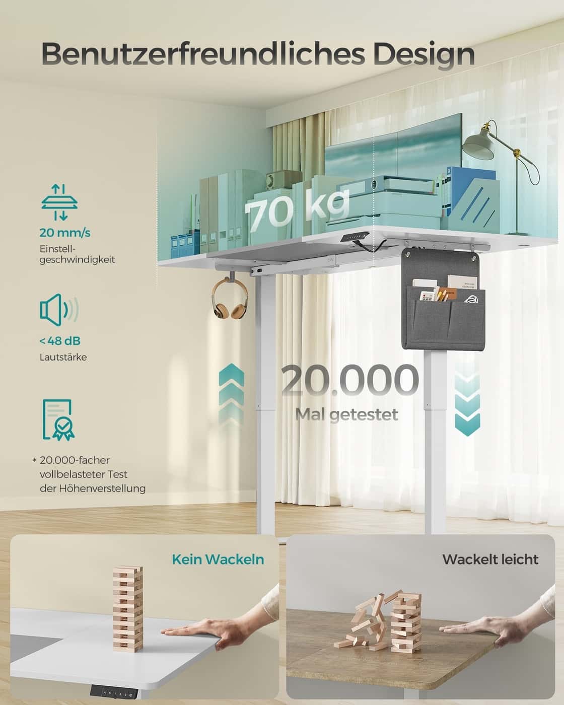 Höhenverstellbarer Schreibtisch elektrisch basisweiß-taubengrau