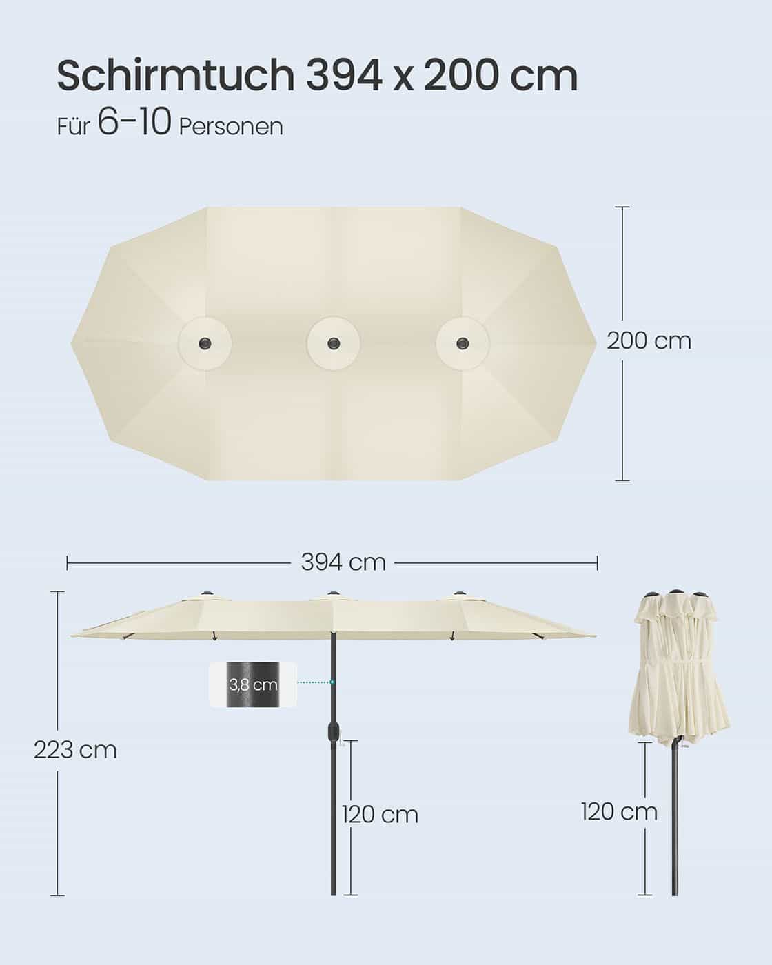 Doppelsonnenschirm 394 x 200 cm UPF 50+ ohne Ständer beige Doppelsonnenschirm 394 x 200 cm UPF 50+ ohne Ständer beige