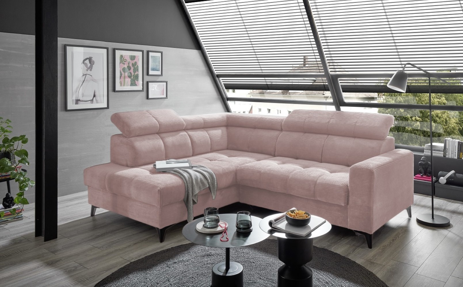 Ecksofa Bavaro elektronischer Sitztiefenverstellung und Breitcord-Bezug Ed Exciting Design