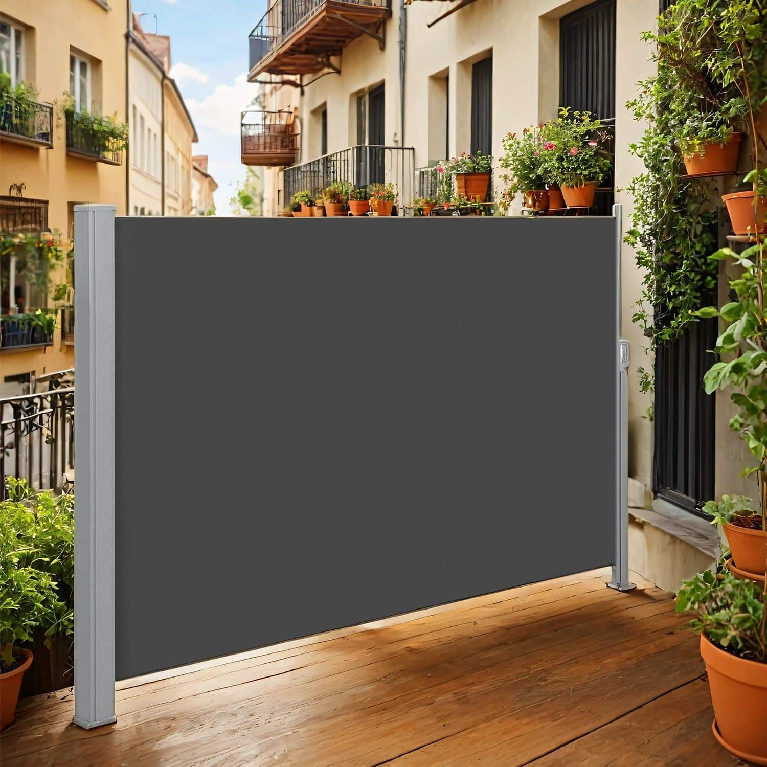 Seitenmarkise mit Stahl-Kasten, rostbeständig, ausziehbar