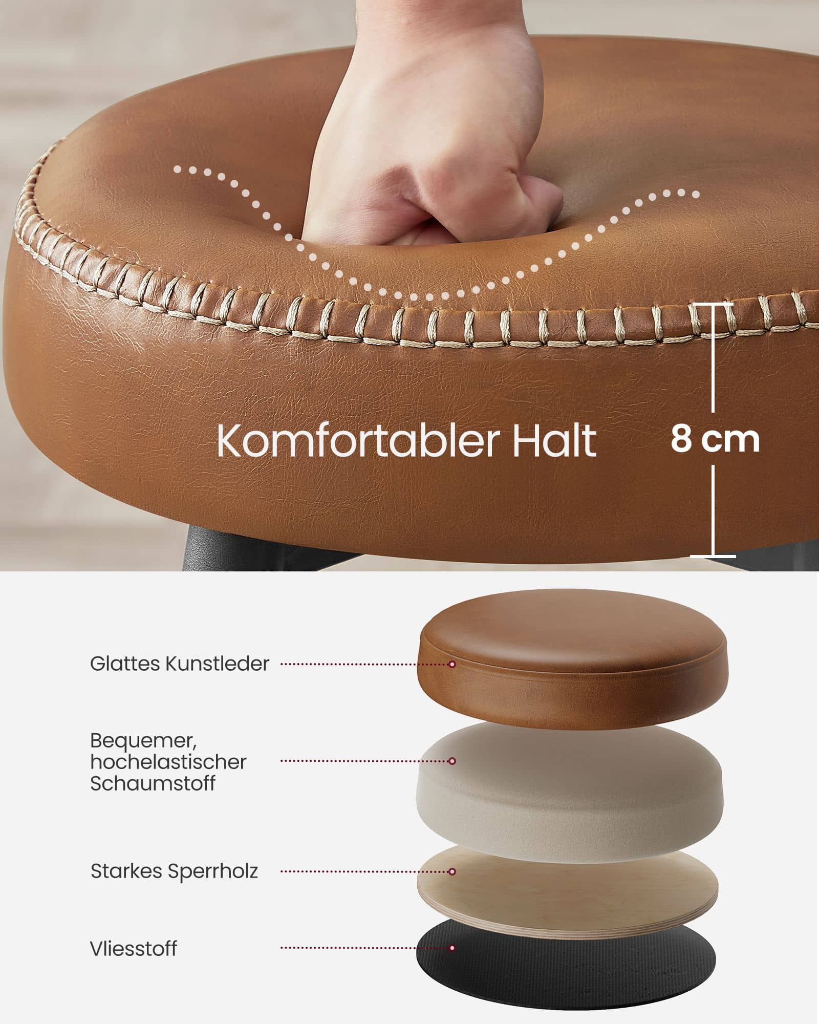 EKHO Kollektion - Barhocker 2er Set Kunstleder karamellbraun