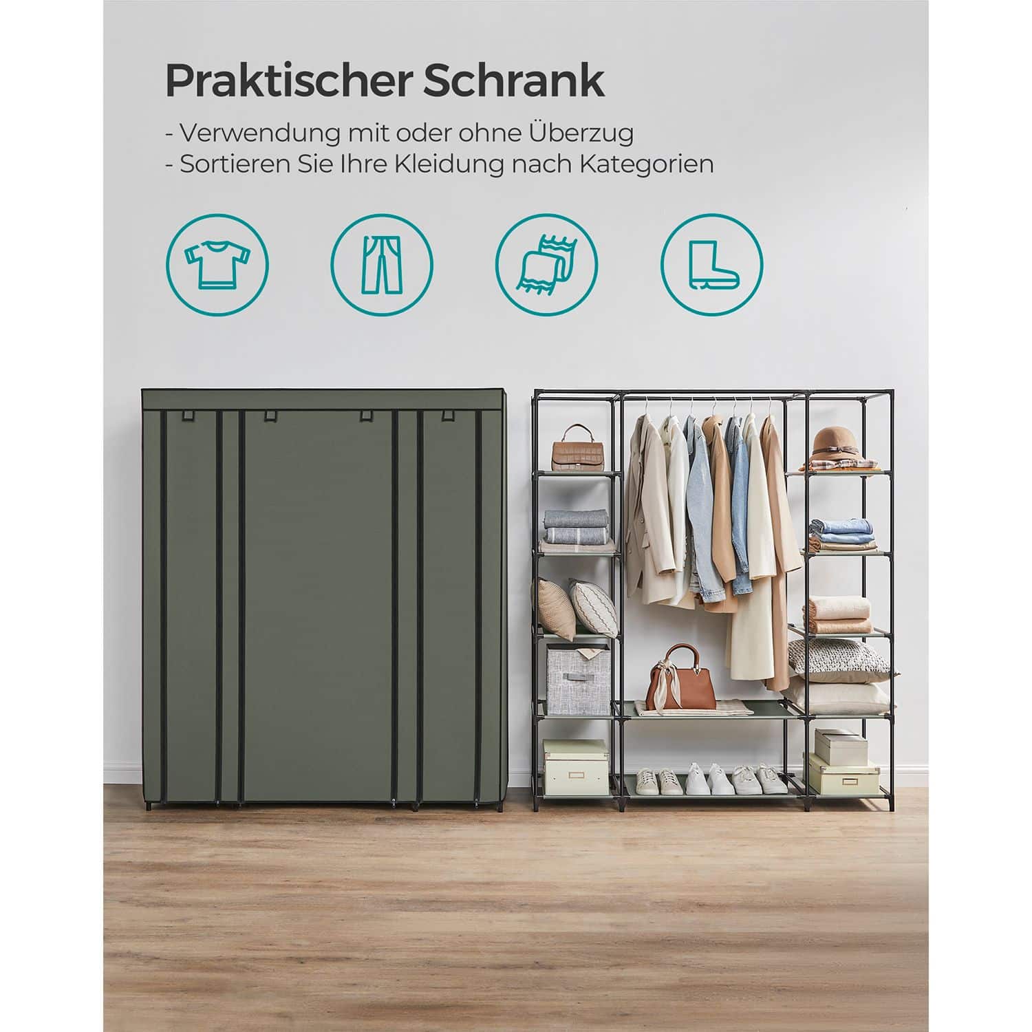 Stoffschrank mit Kleiderstange salbeigrün-LSF003C02 Stoffschrank mit Kleiderstange salbeigrün-LSF003C02