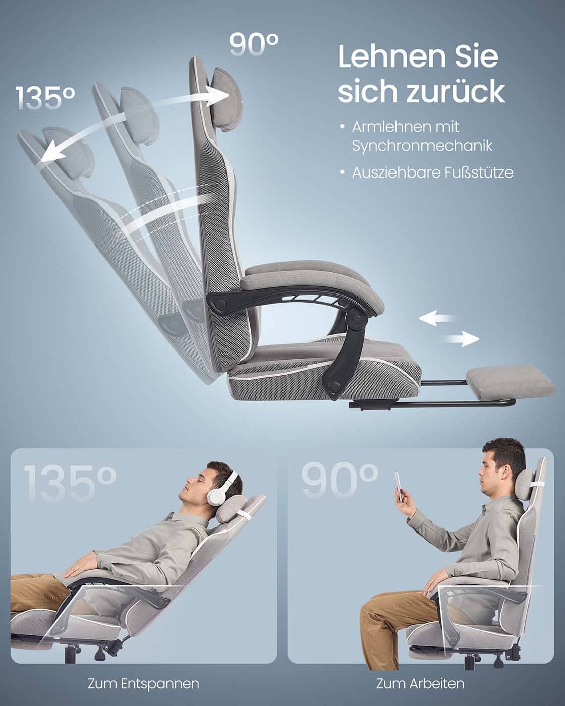 Ergonomischer Gaming Stuhl mit Fußstütze und Federkissen Ergonomischer Gaming Stuhl mit Fußstütze und Federkissen