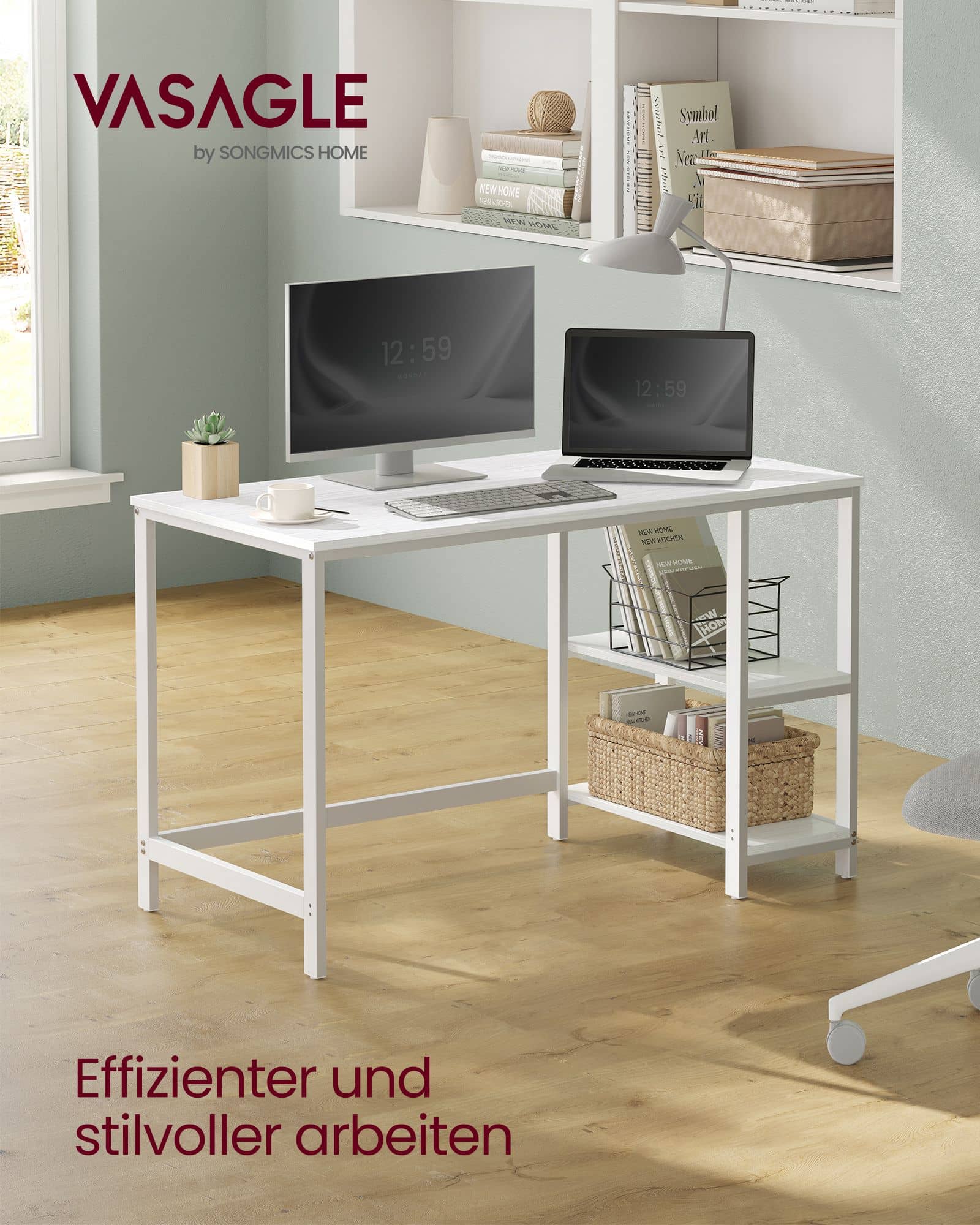 Schreibtisch mit 2 Ablagen modern ahornweiß-LWD047W44 Schreibtisch mit 2 Ablagen modern ahornweiß-LWD047W44