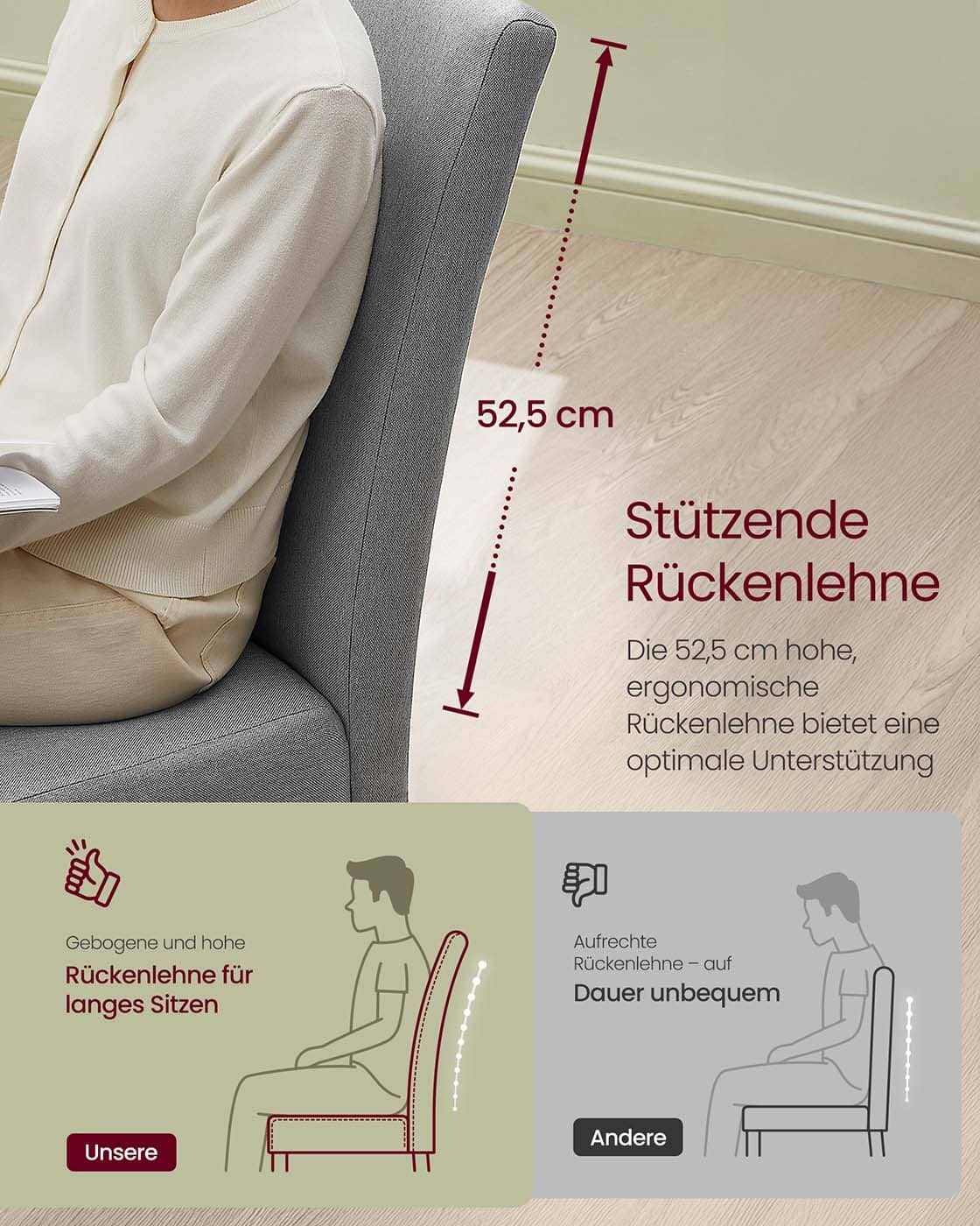 Esszimmerstuhl 2er Set hohe Rückenlehne bequemes Sitzkissen