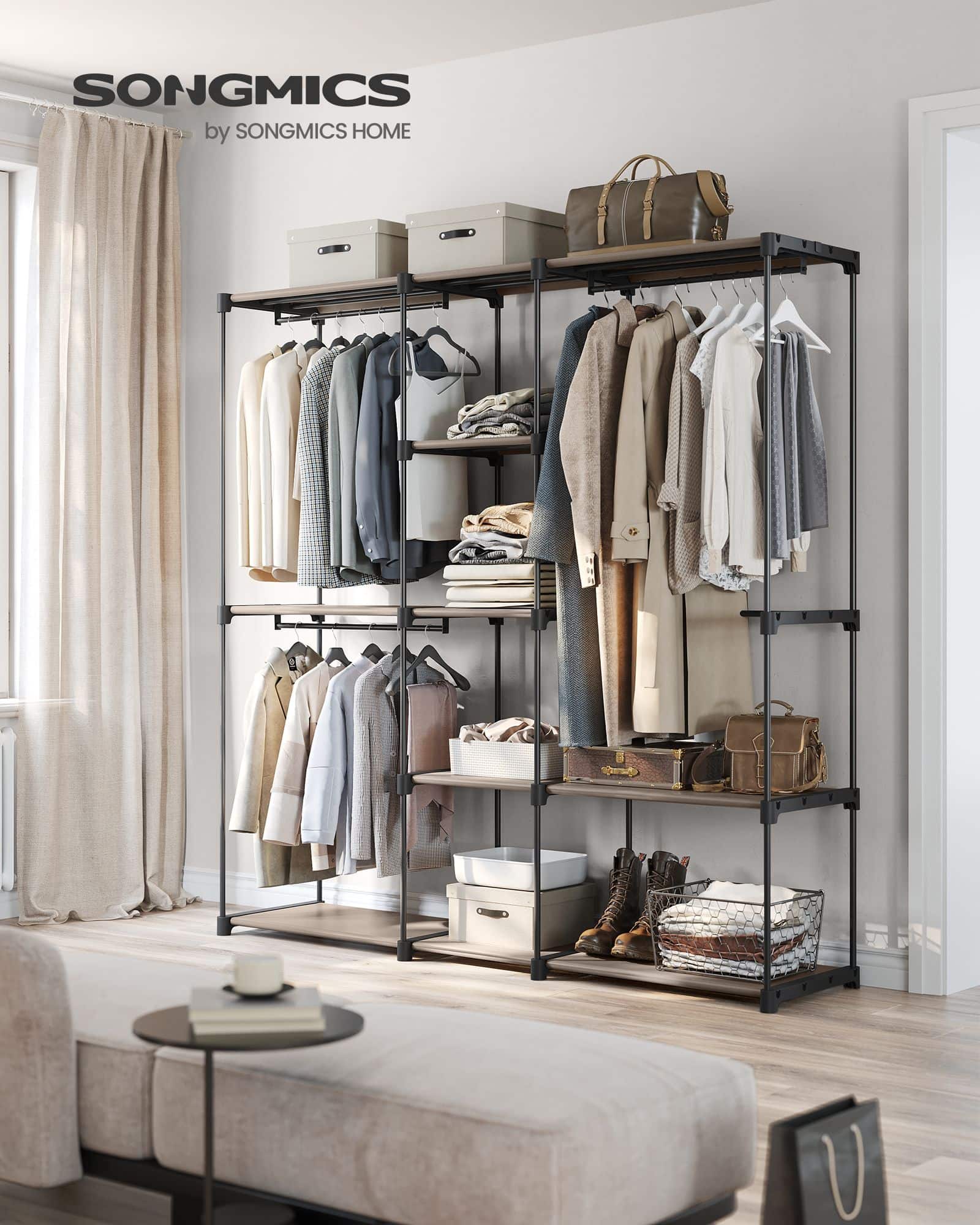 SONGMICS Kleiderschrank in Taupe – Freistehende Garderobe mit Kleiderstangen SONGMICS Kleiderschrank in Taupe – Freistehende Garderobe mit Kleiderstangen