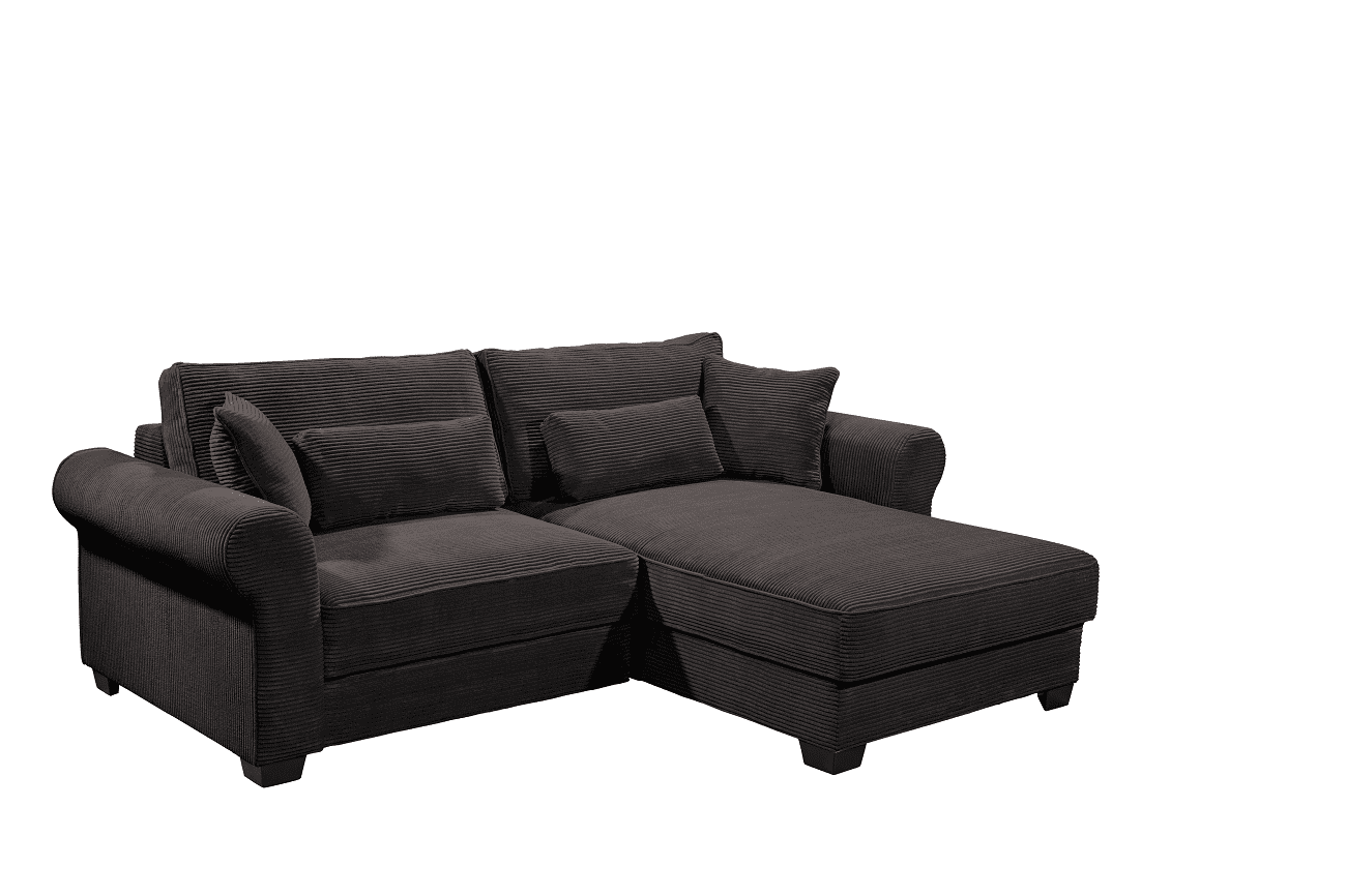 Kleines Ecksofa mit Schlaffunktion und Bettkasten "Angelina"  – Beidseitig montierbar, in verschiedenen Farben erhältlich