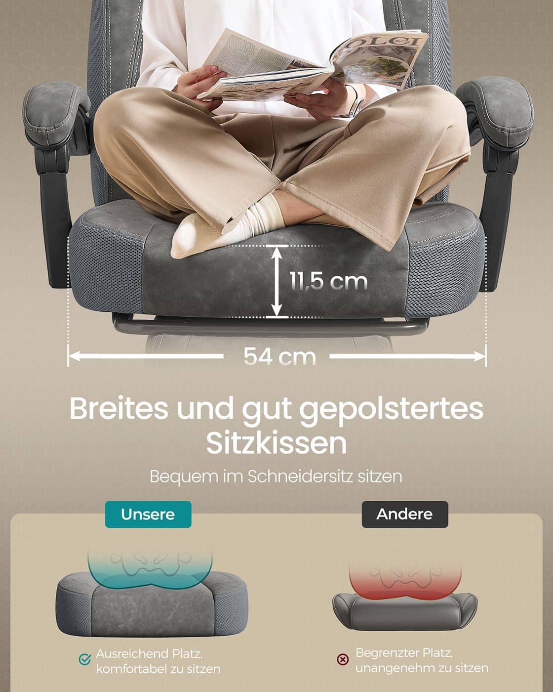Gaming-Stuhl mit Fußstütze und verstellbarem Kopfkissen schiefergrau Gaming-Stuhl mit Fußstütze und verstellbarem Kopfkissen schiefergrau