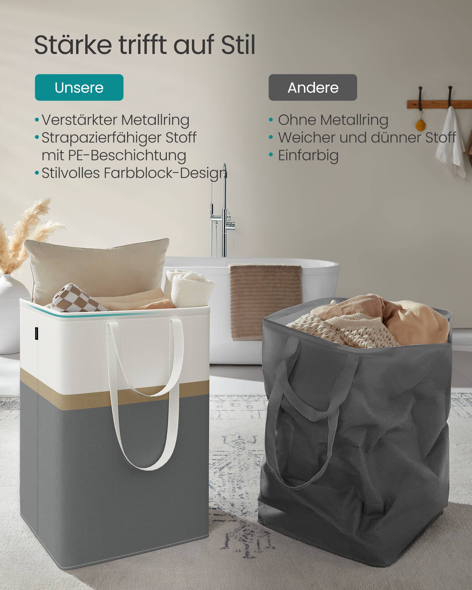 Wäschekorb 2er Set 110 L mit Griffen schiefergrau Wäschekorb 2er Set 110 L mit Griffen schiefergrau