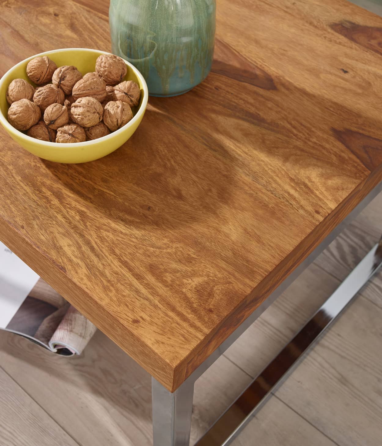 34319-WOHNLING-Beistelltisch-GUNA-Massiv-Holz-She_16mmfeehgGhFpb Beistelltisch GUNA Massiv-Holz Sheesham Wohnzimmer-Tisch Metallgestell Landhaus-Stil Couchtisch dunkelbraun natur